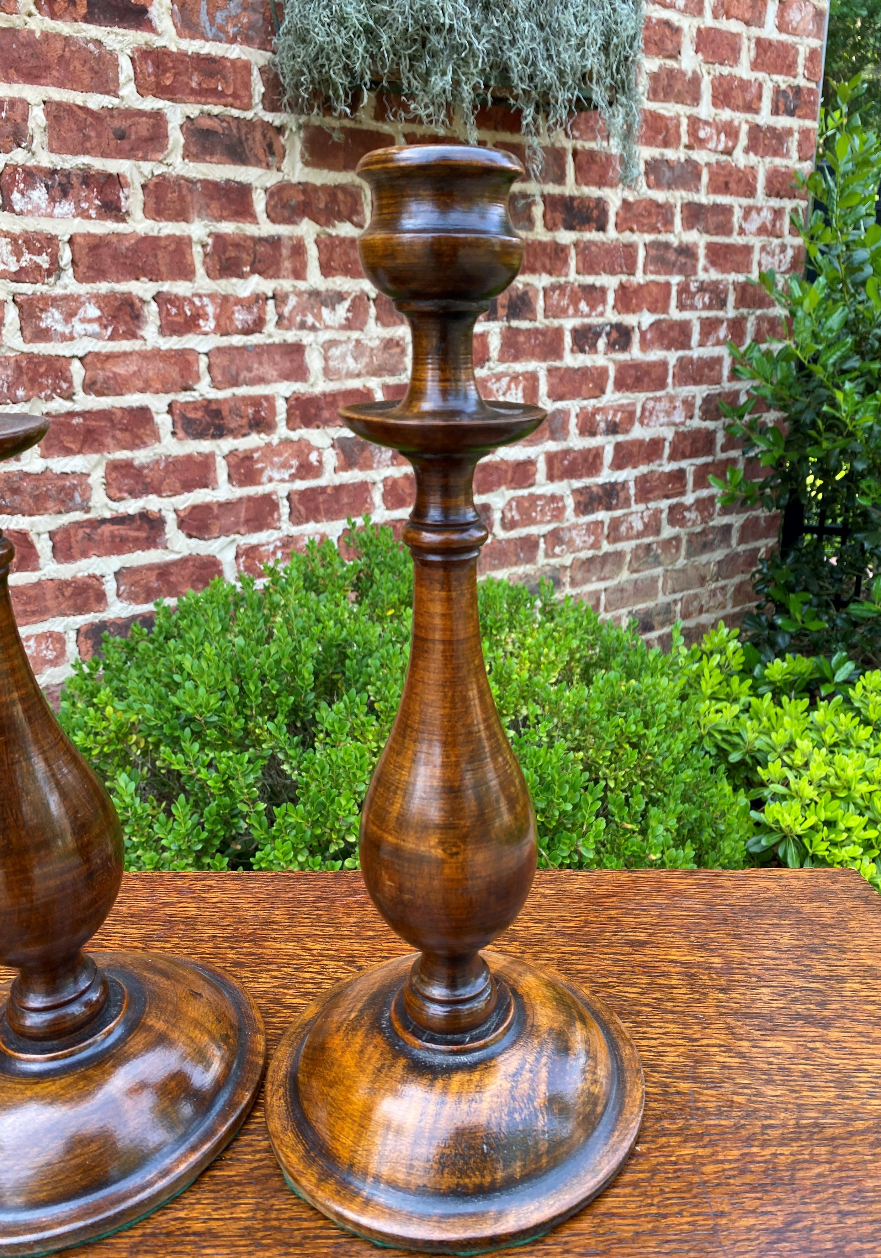 Antique English Candlesticks Candle Holders Tall Oak Pair 2