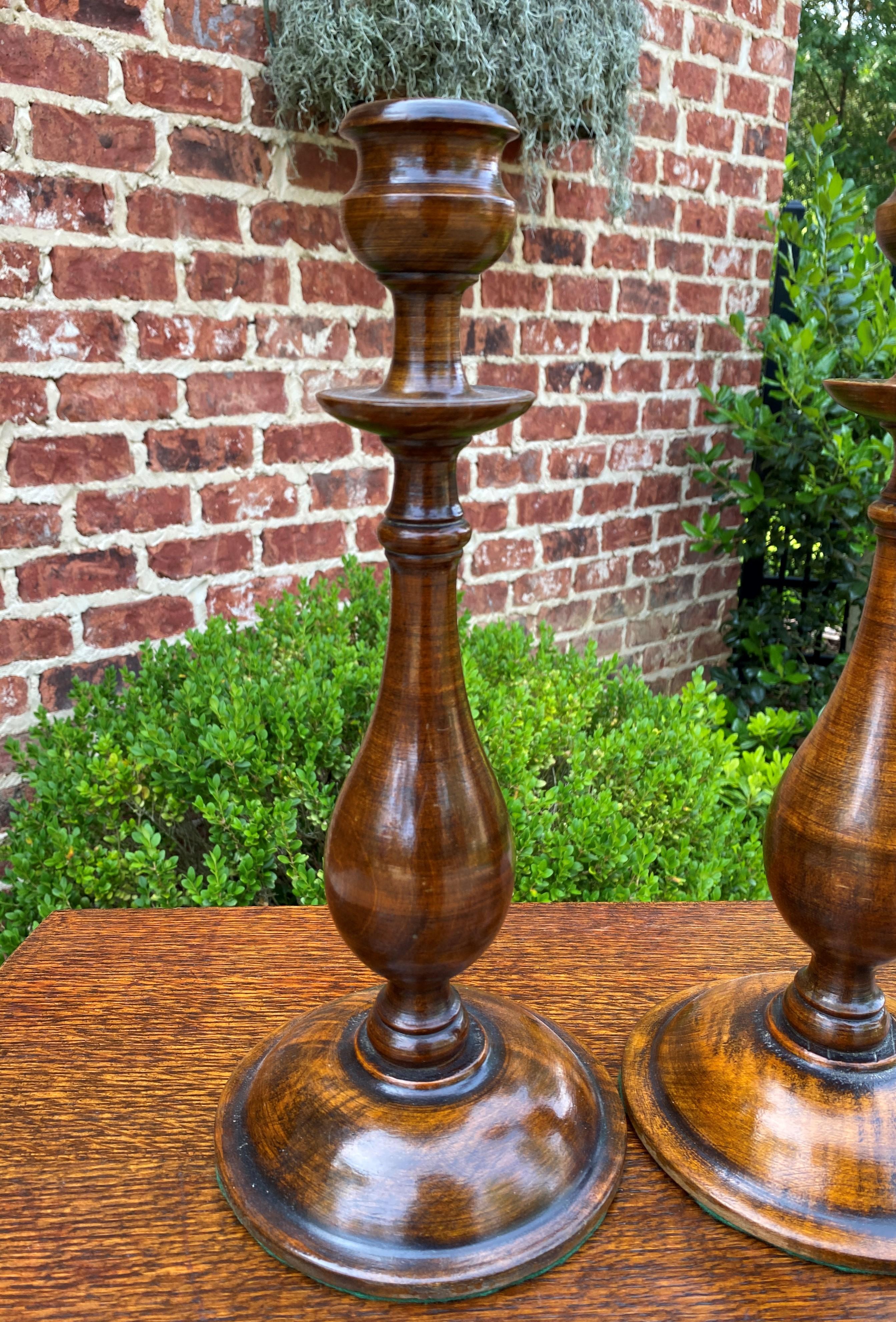 Antique English Candlesticks Candle Holders Tall Oak Pair 3