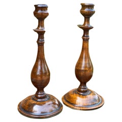 Antique English Candlesticks Candle Holders Tall Oak Pair