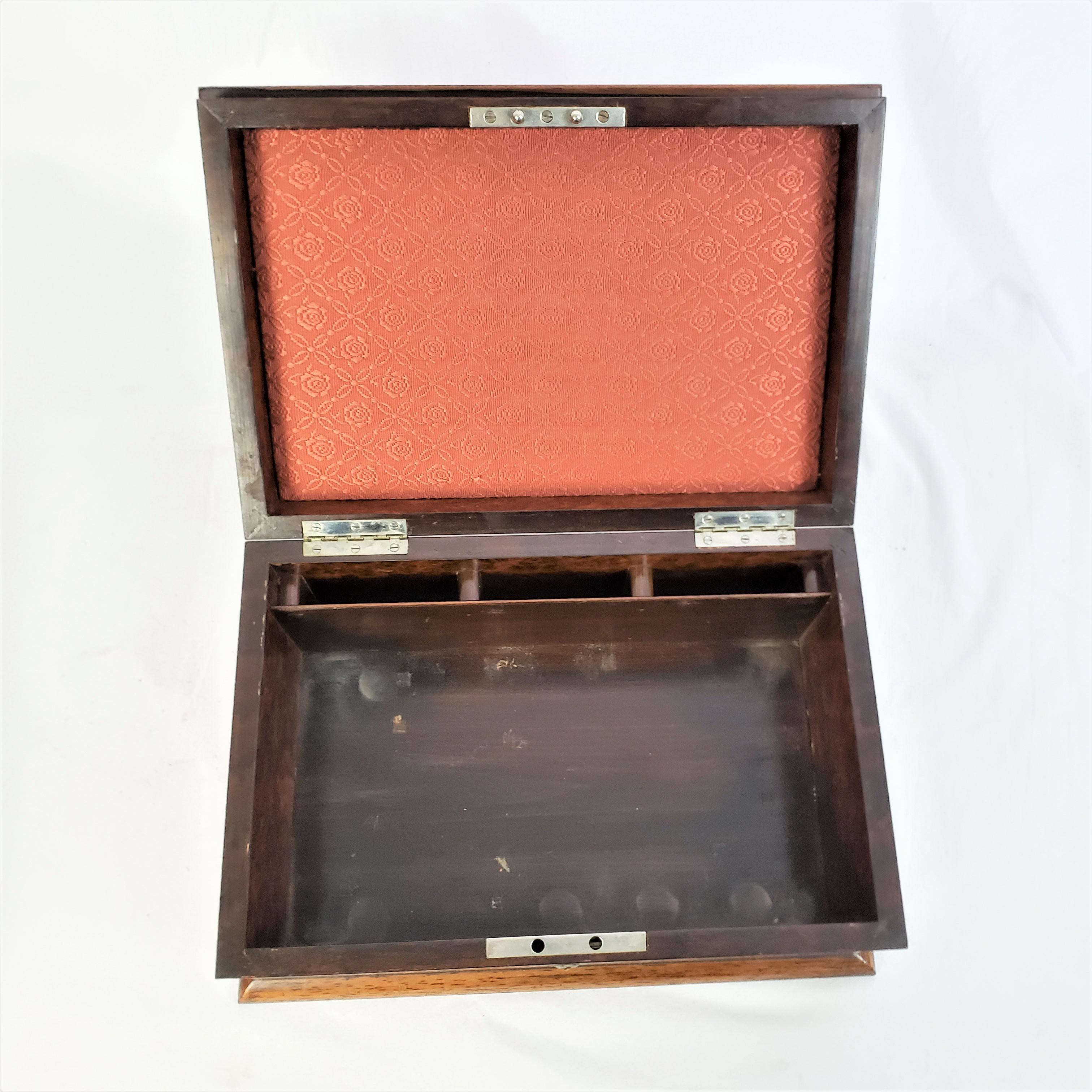 20th Century Antique English Card & Poker Chip Marquetry Box with Pull Out Carousel Tray For Sale