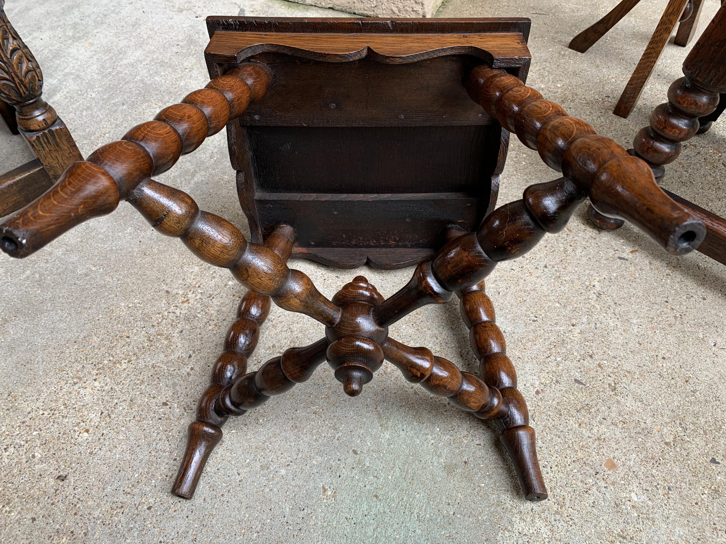 Antique English Carved Bench Stool End Table Square Display Stand Renaissance  6