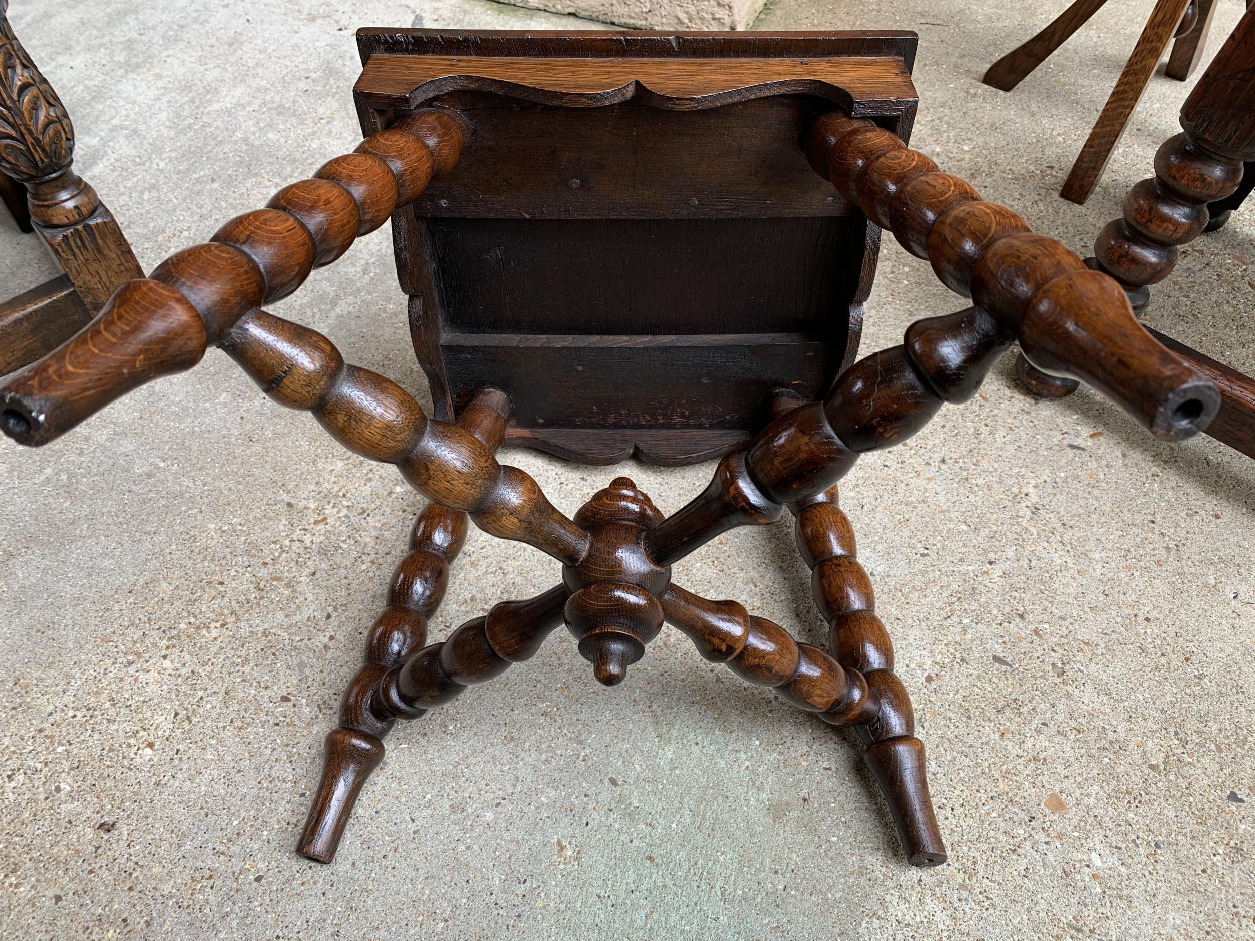 Antique English Carved Bench Stool End Table Square Display Stand Renaissance 6