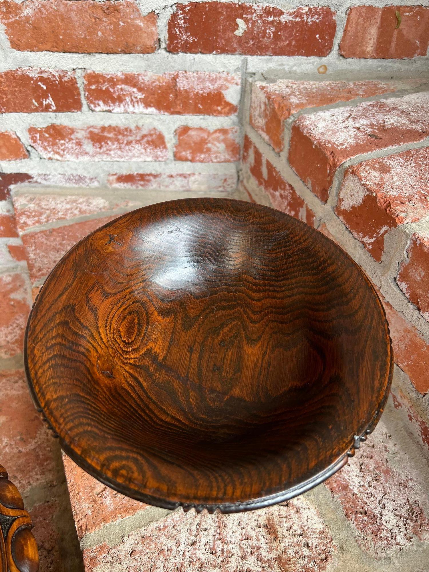Antique English Carved Dark Oak Compote Pedestal Bowl Floral Dessert Stand For Sale 3