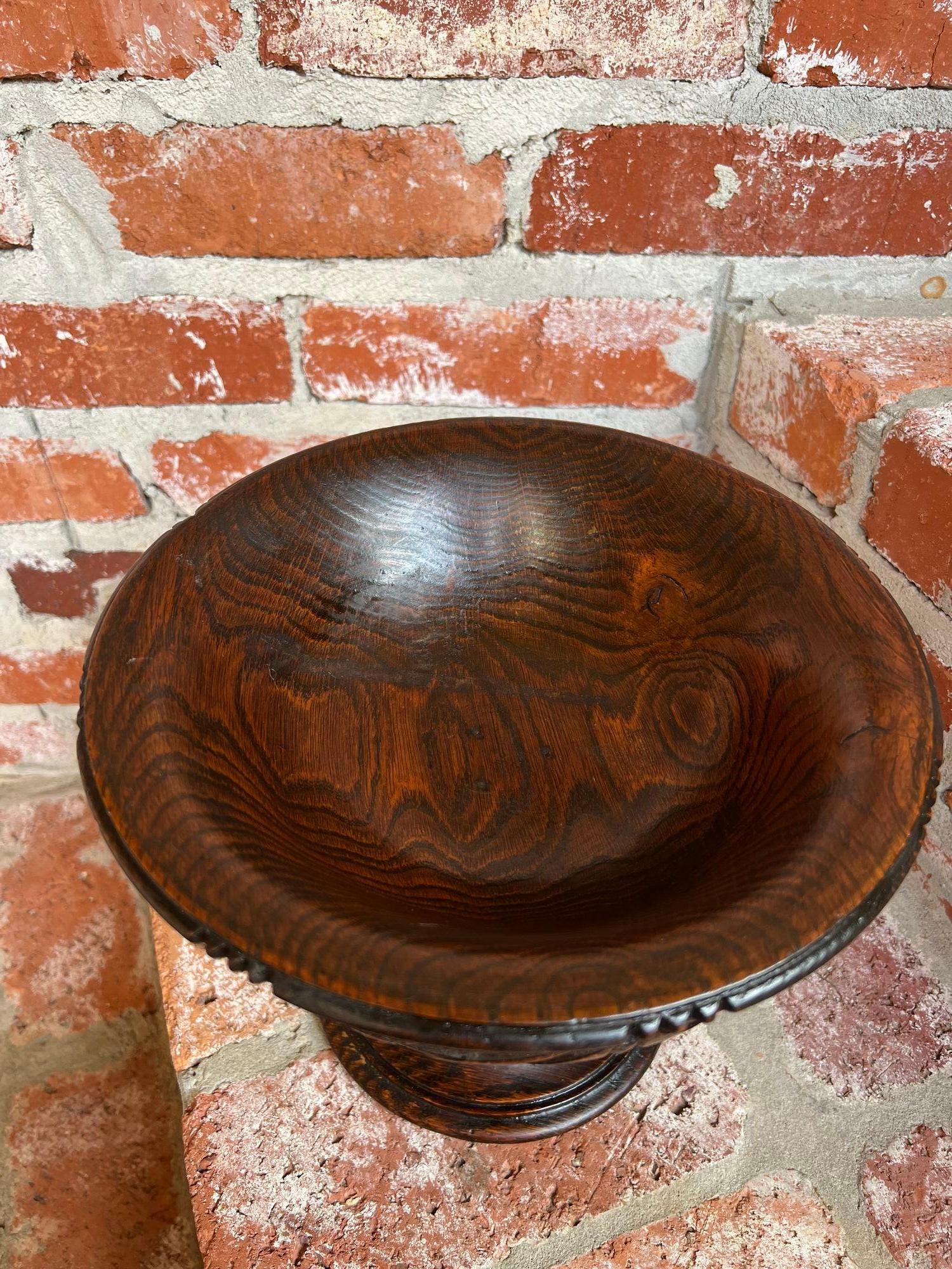 Antique English Carved Dark Oak Compote Pedestal Bowl Floral Dessert Stand For Sale 4