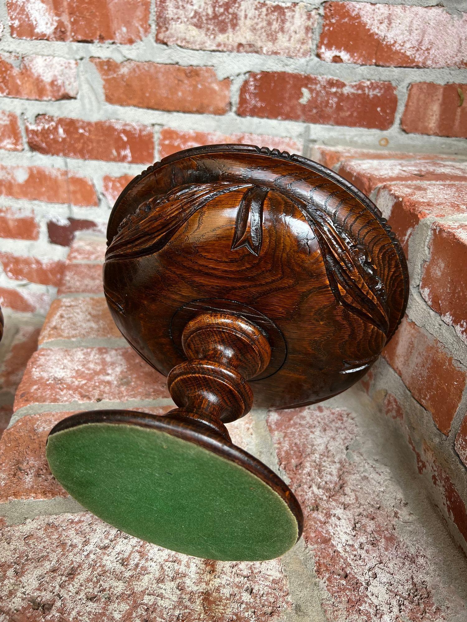 Antique English Carved Dark Oak Compote Pedestal Bowl Floral Dessert Stand For Sale 5