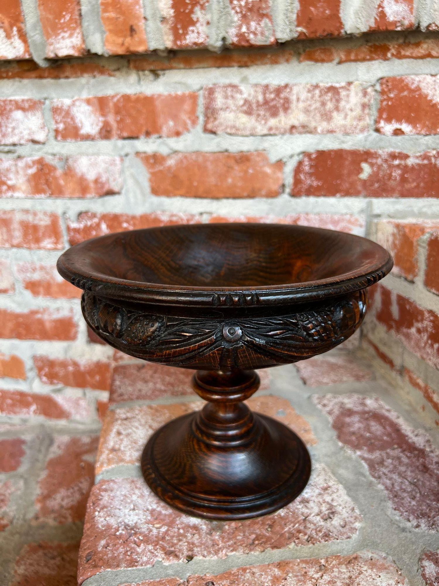 Antique English Carved Dark Oak Compote Pedestal Bowl Floral Dessert Stand For Sale 8