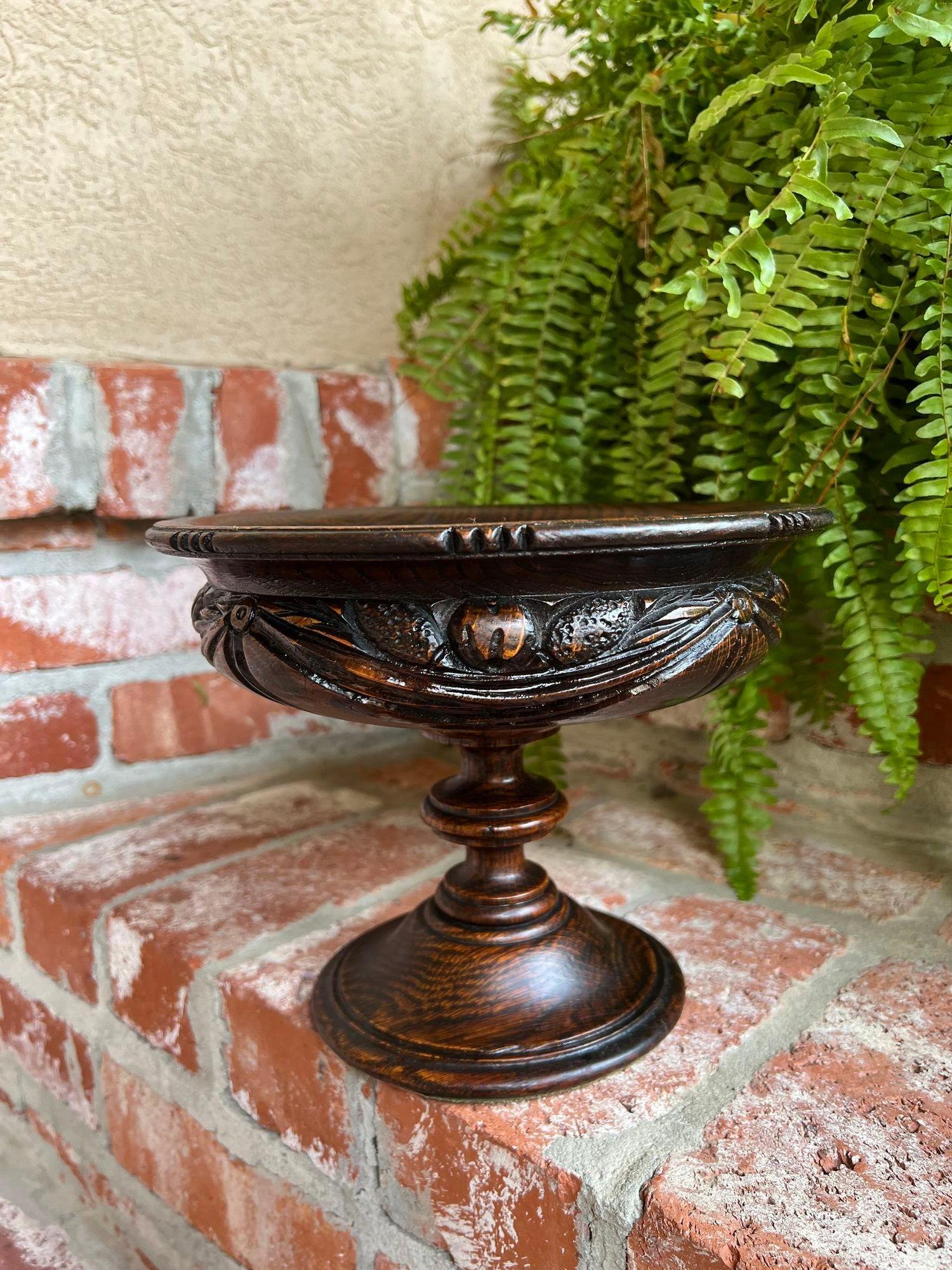 Antique English Carved Dark Oak Compote Pedestal Bowl Floral Dessert Stand For Sale 9