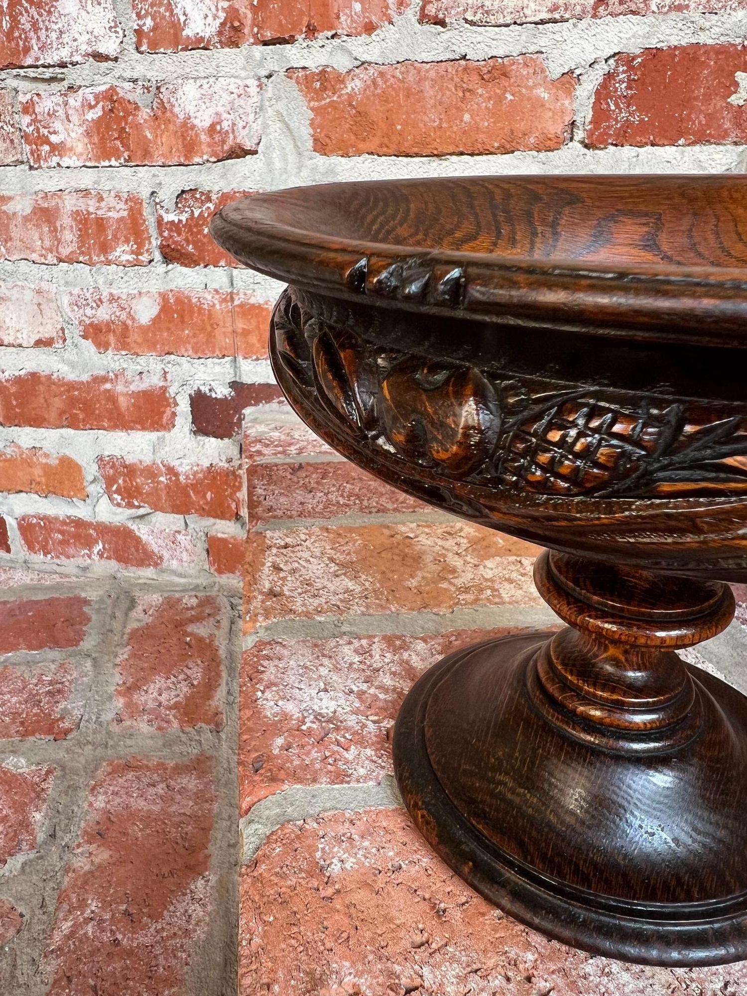 Antique English Carved Dark Oak Compote Pedestal Bowl Floral Dessert Stand For Sale 12
