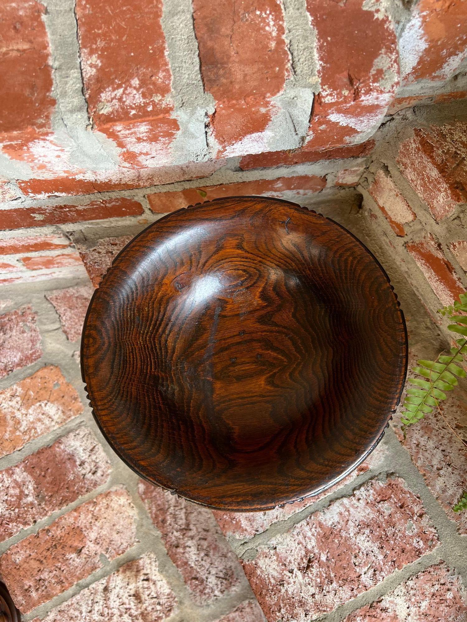Antique English Carved Dark Oak Compote Pedestal Bowl Floral Dessert Stand For Sale 2