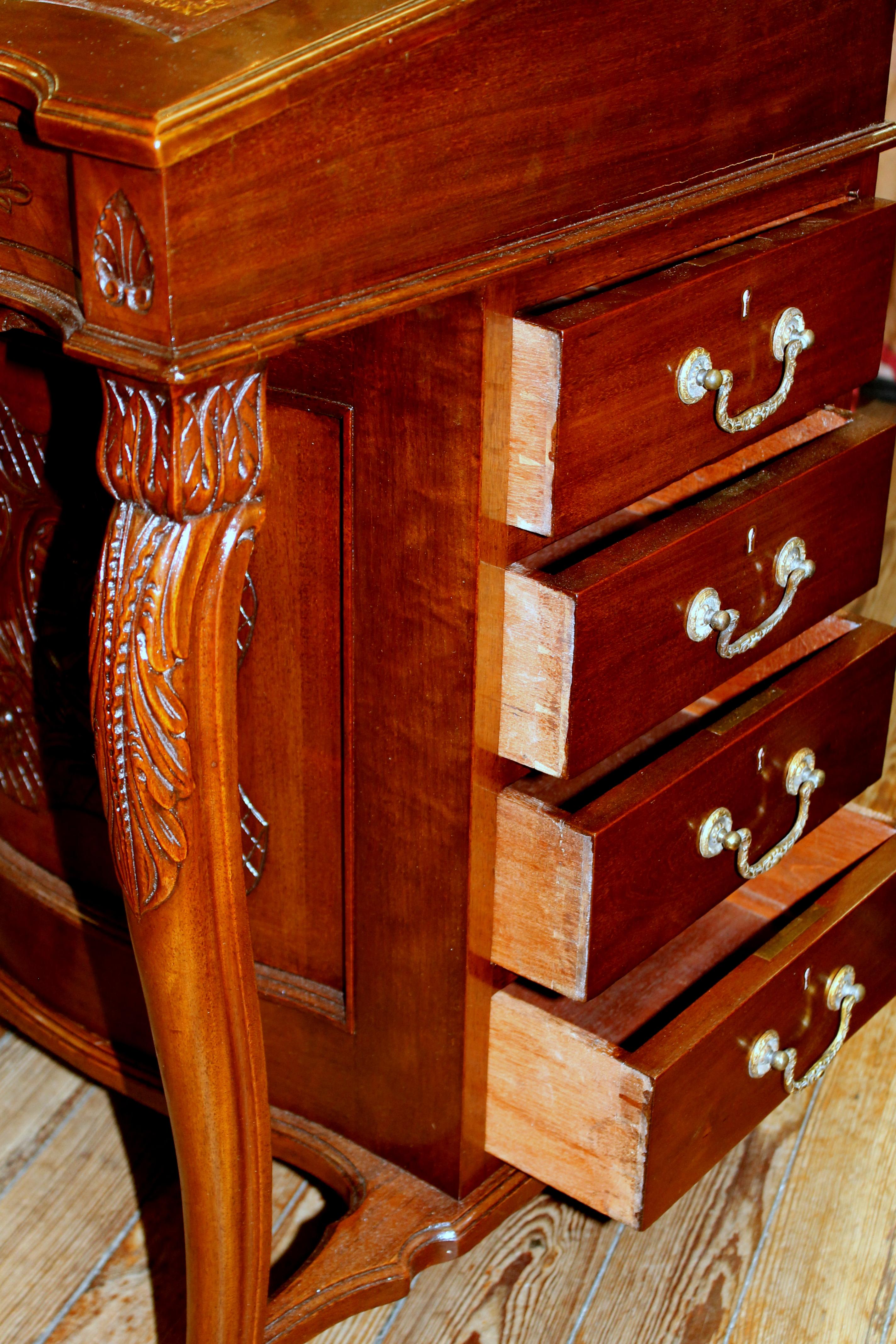 Antique English Carved Mahogany Davenport/ Ship Captain's Desk with Leather Lid 5