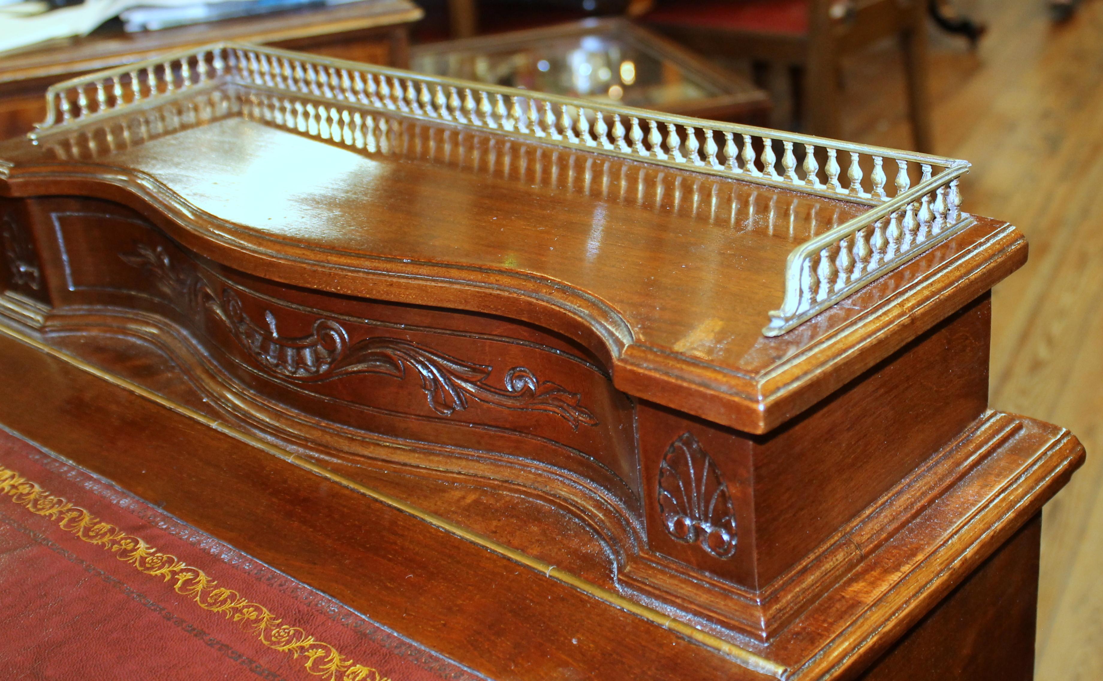 Antique English Carved Mahogany Davenport/ Ship Captain's Desk with Leather Lid 11