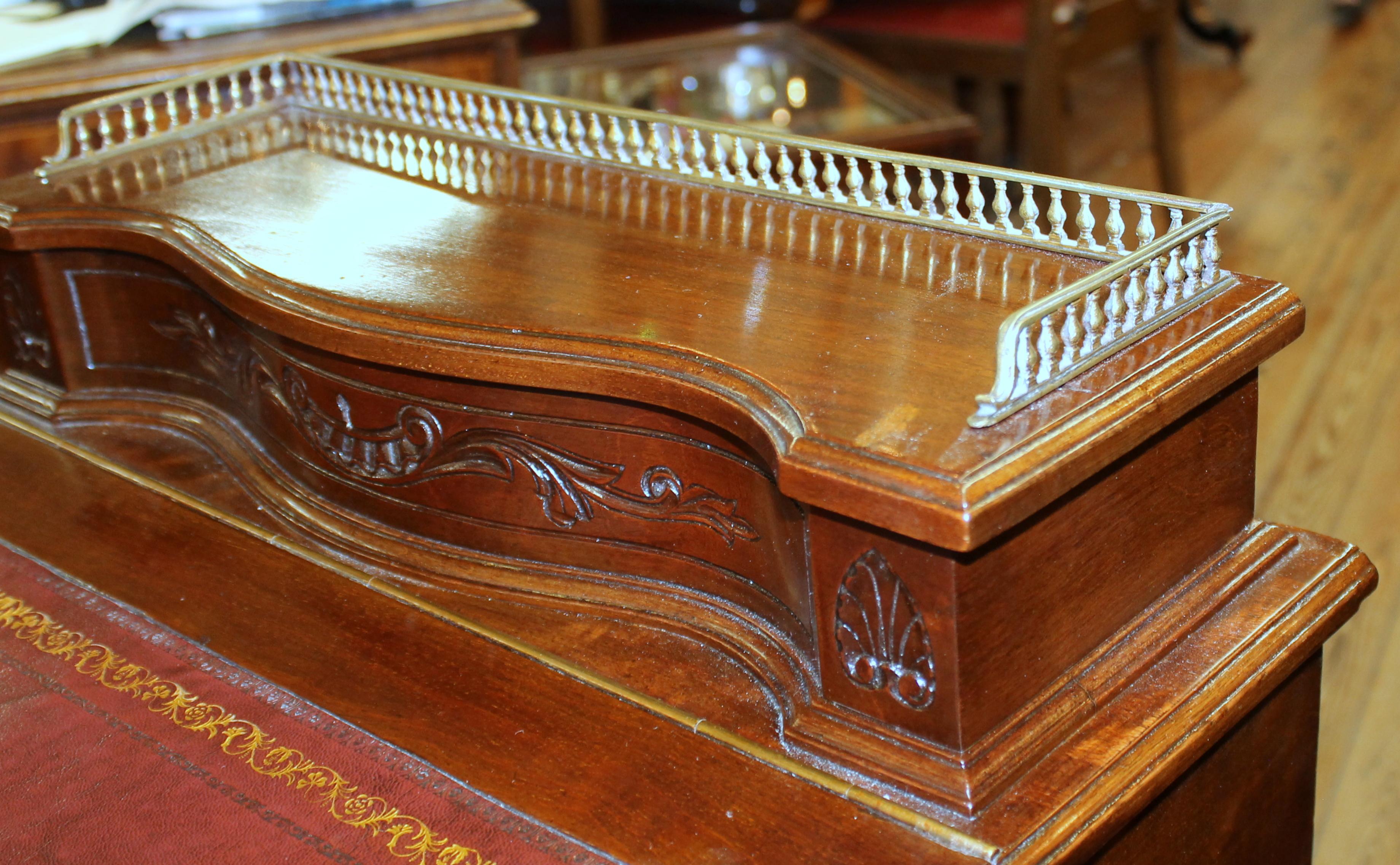 Antique English Carved Mahogany Davenport/ Ship Captain's Desk with Leather Lid 11