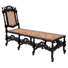 Late 19th-C. English Anglo-Indian Style Carved Oak & Cane Chaise