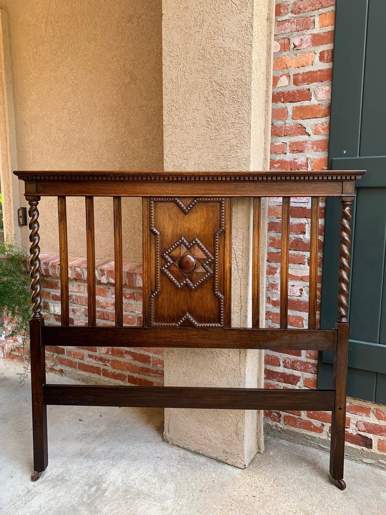 Antique English Carved Oak Barley Twist Bed Headboard Footboard Arts