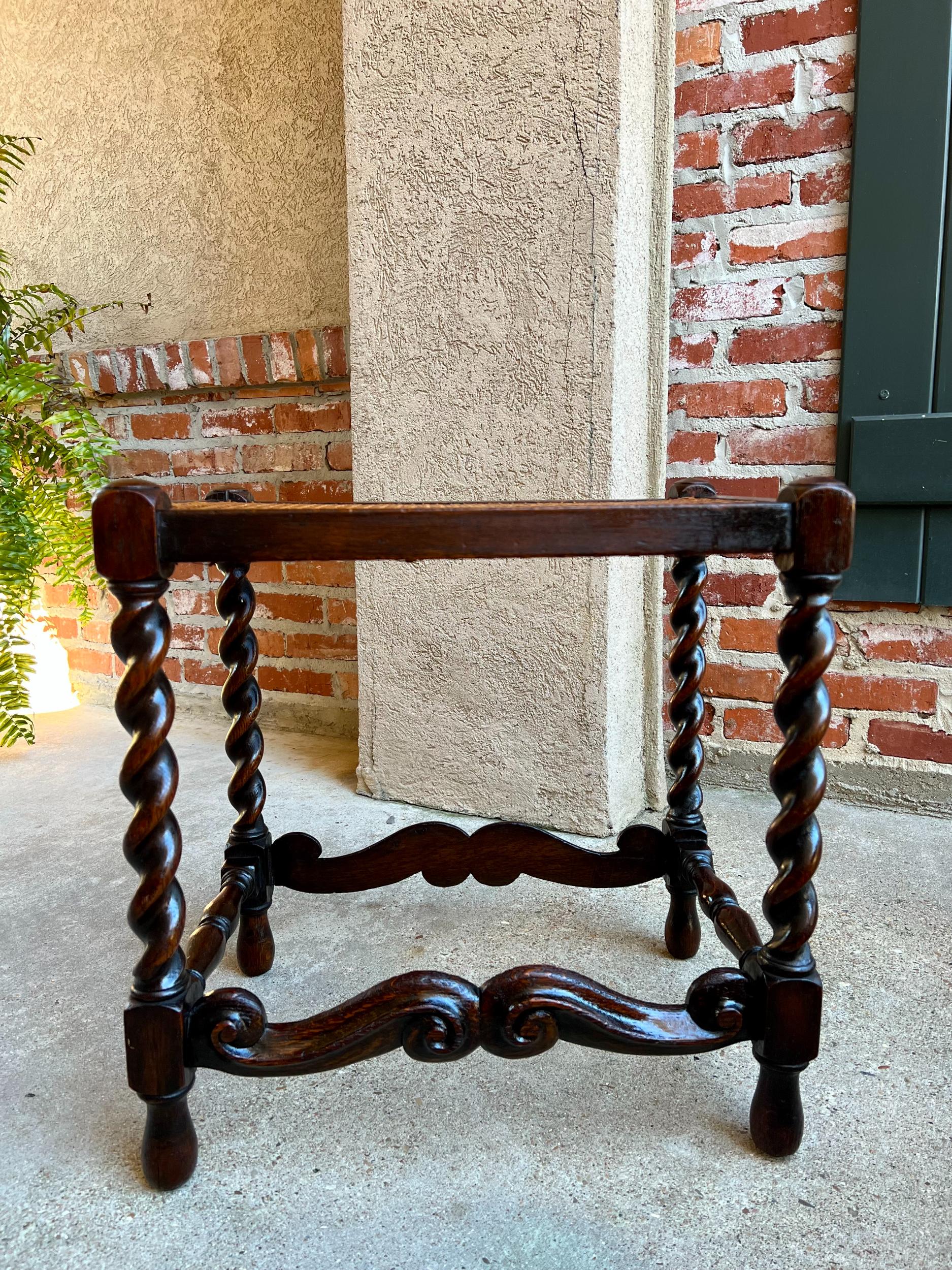 Caning Antique English Carved Oak Barley Twist Bench Stool Jacobean w Cane Top