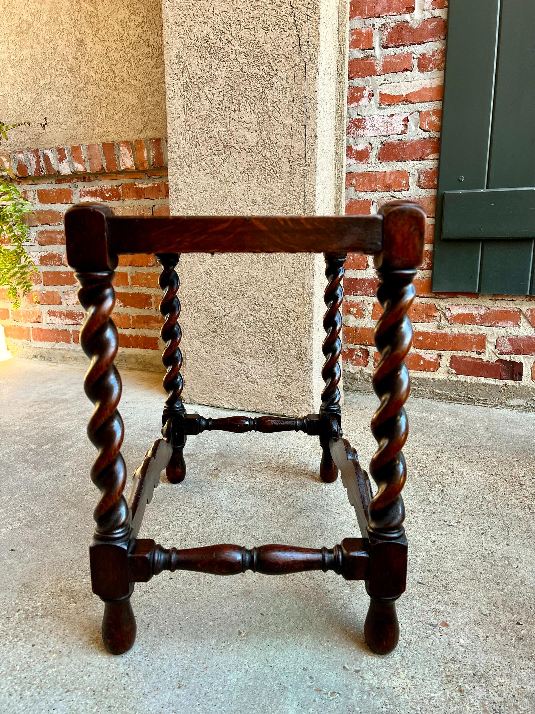 Antique English Carved Oak Barley Twist Bench Stool Jacobean w Cane Top In Good Condition In Shreveport, LA