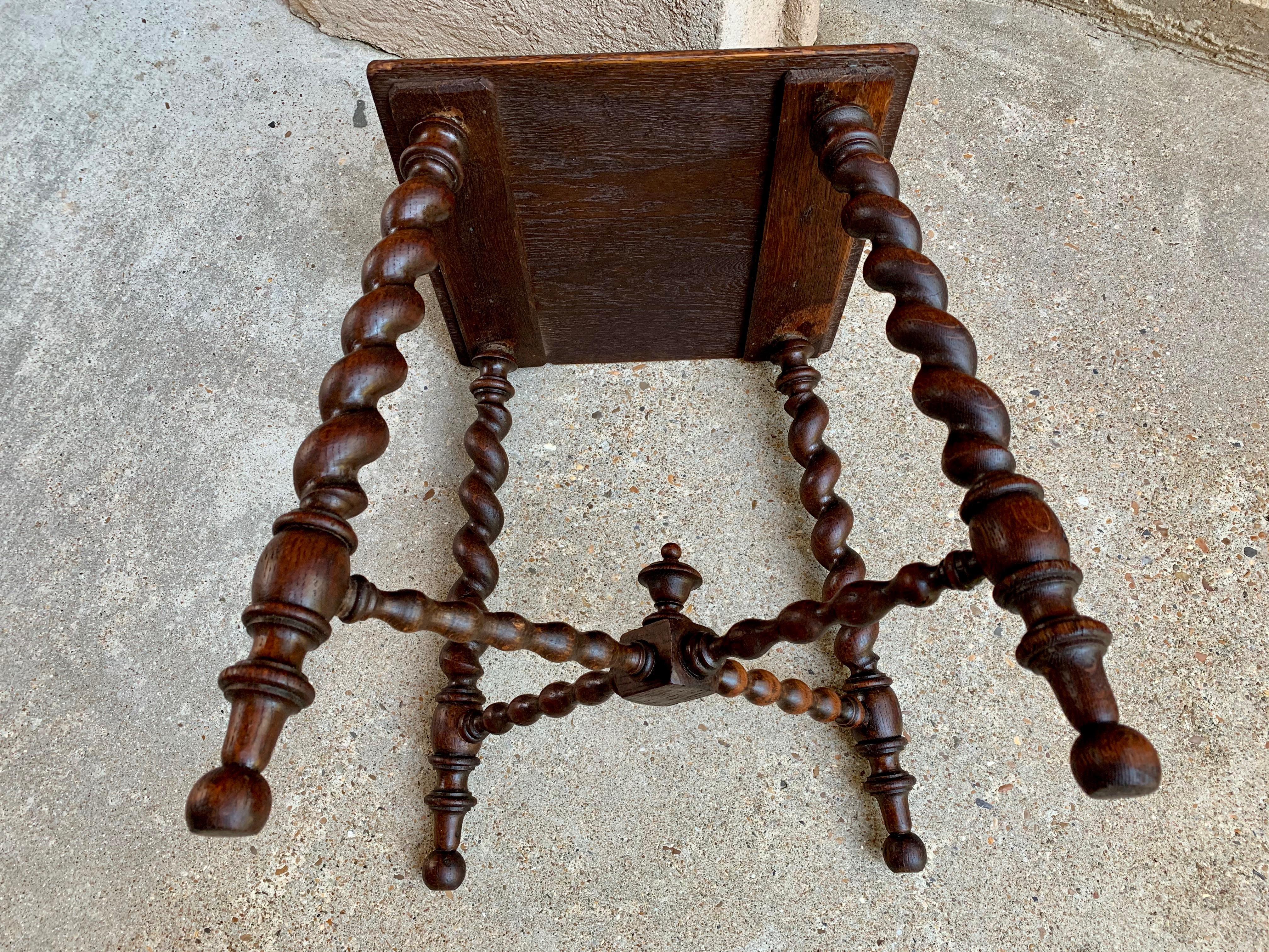Antique English Carved Oak Barley Twist Bench Stool Kettle Stand Table 5
