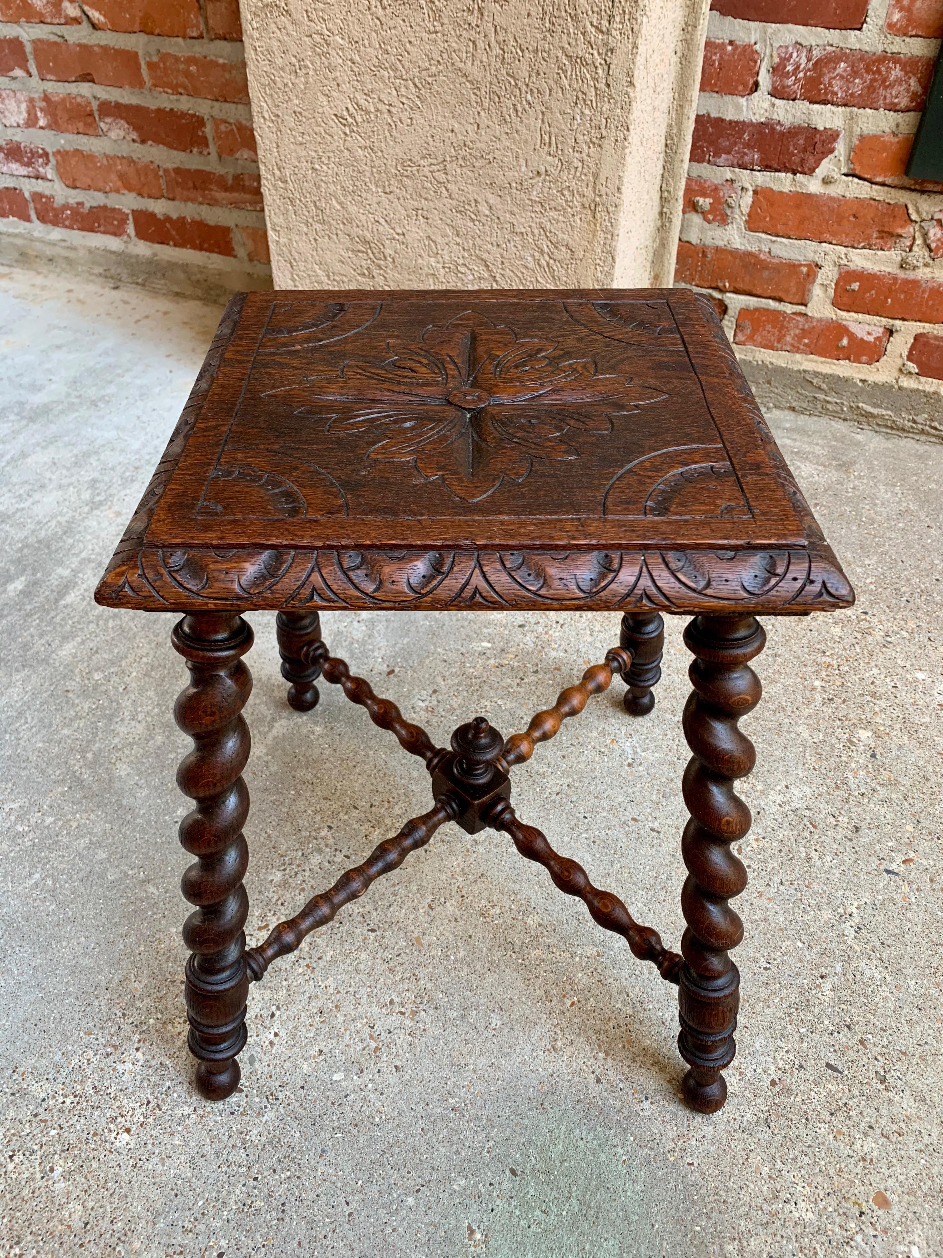 Hand-Carved Antique English Carved Oak Barley Twist Bench Stool Kettle Stand Table