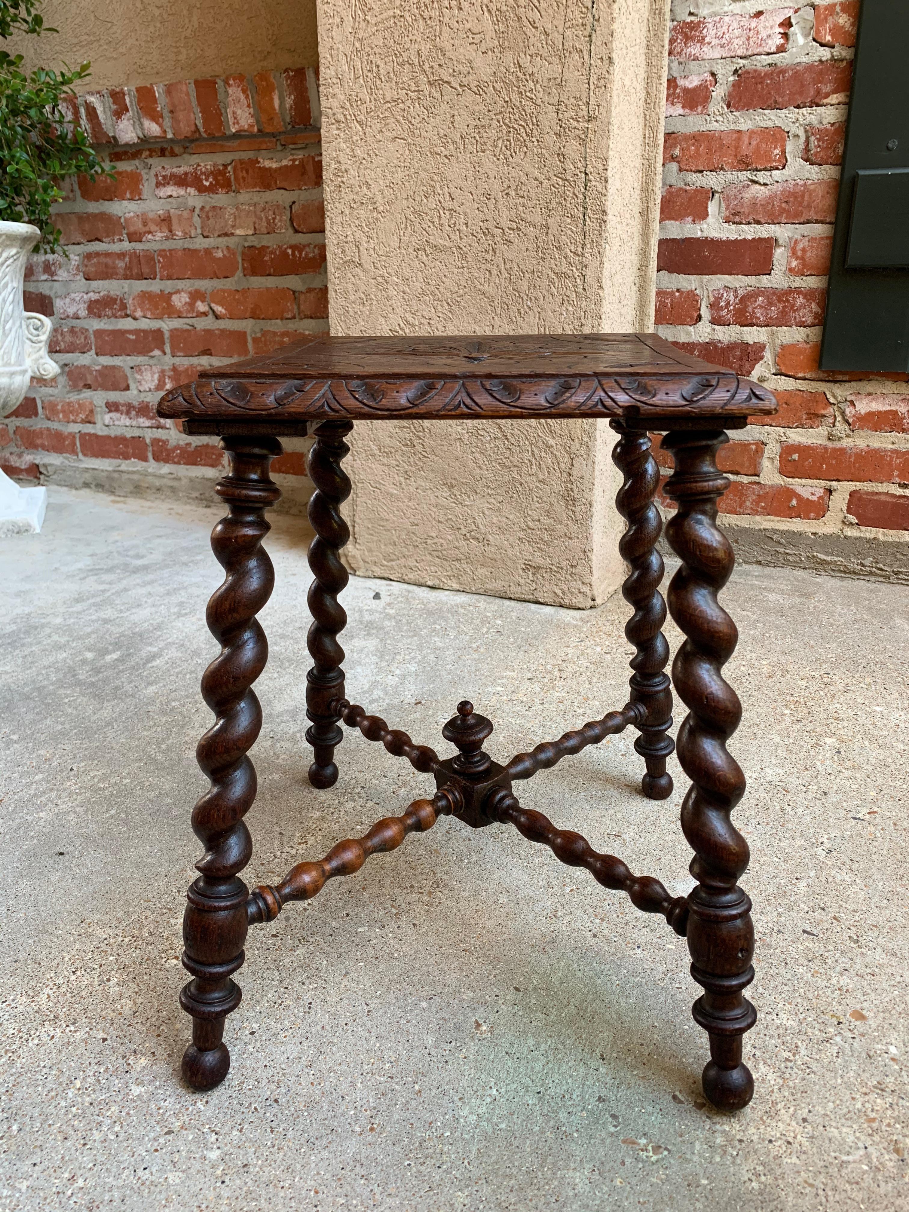 Wood Antique English Carved Oak Barley Twist Bench Stool Kettle Stand Table