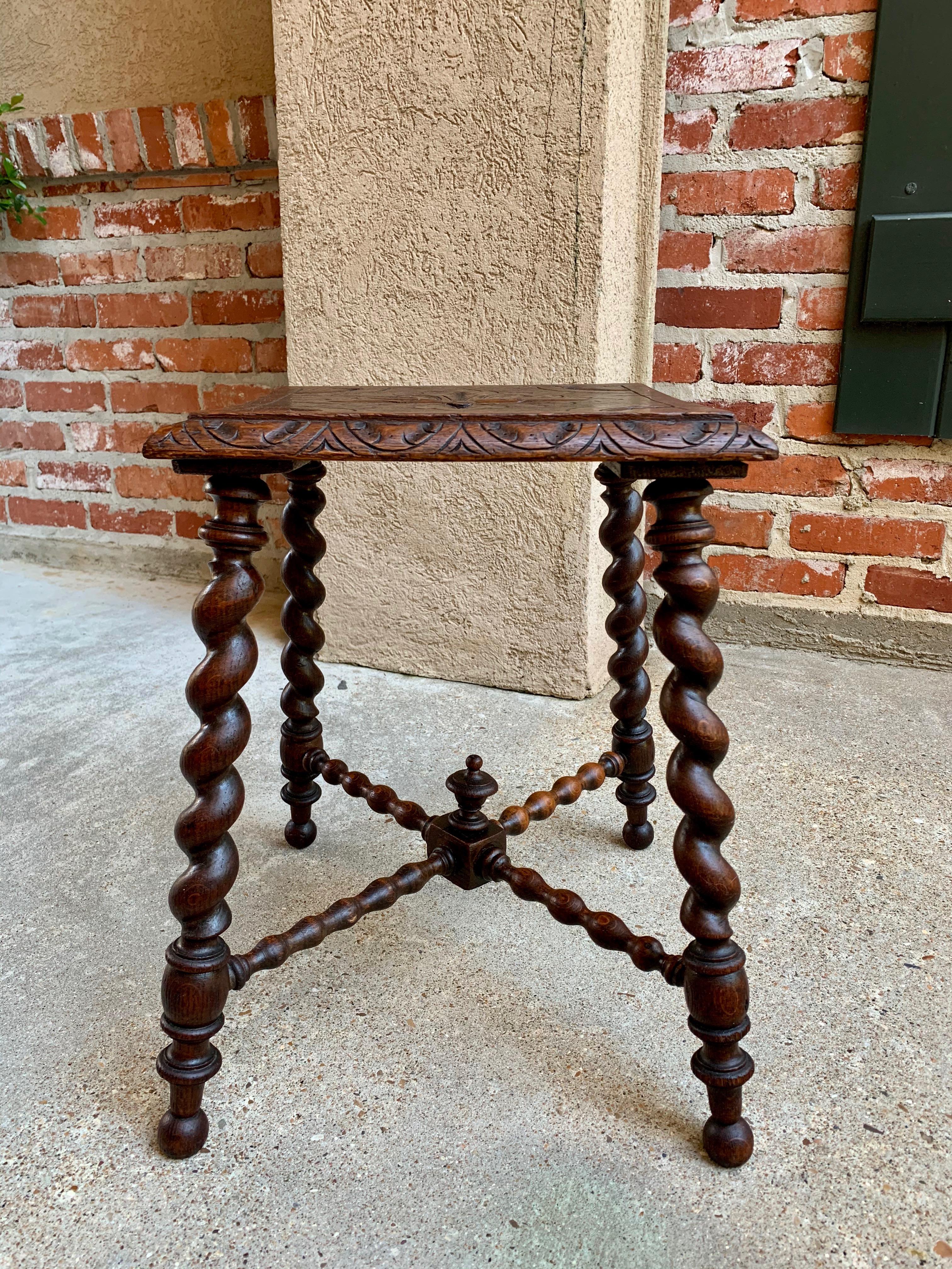 Antique English Carved Oak Barley Twist Bench Stool Kettle Stand Table 1