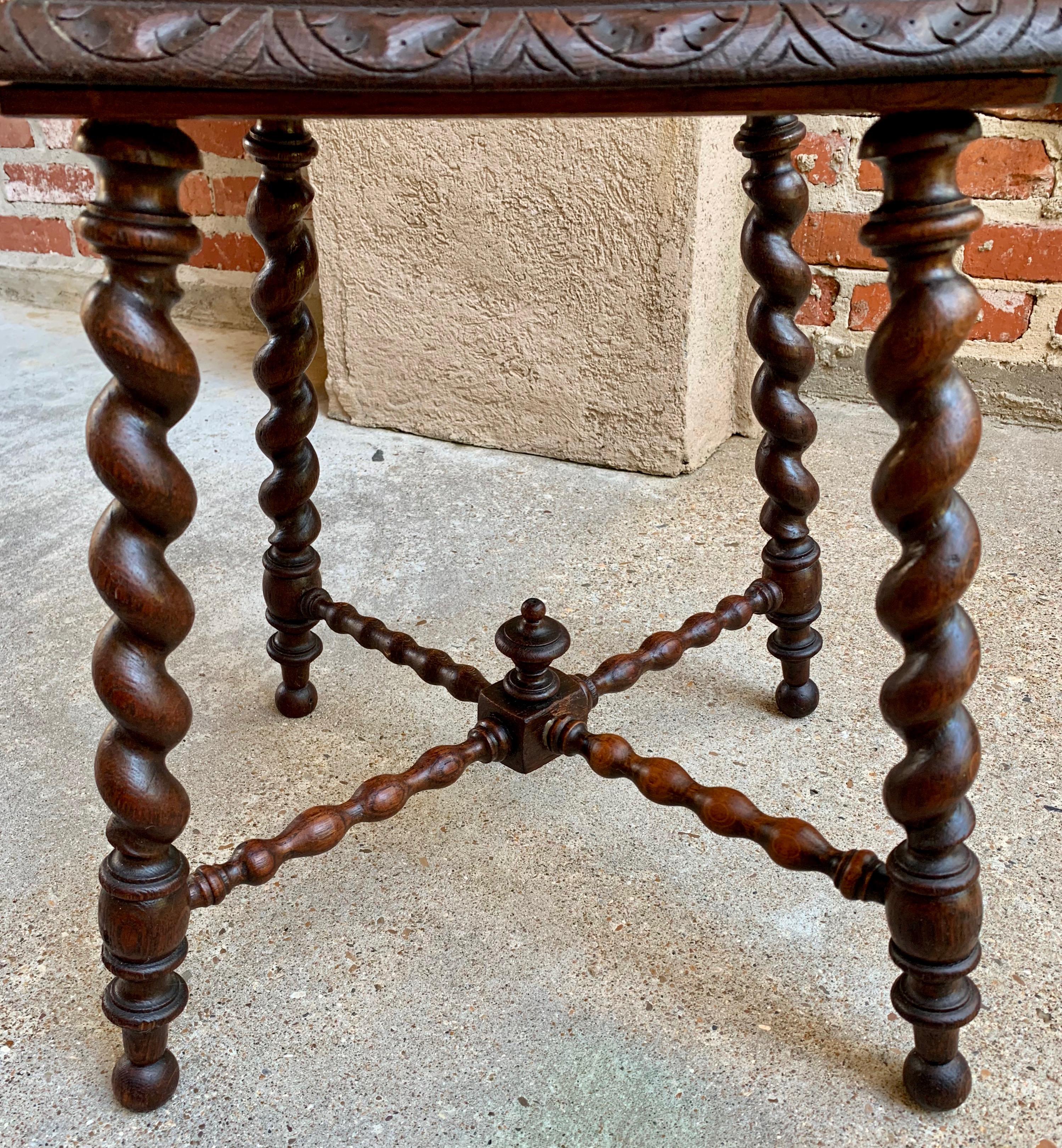 Antique English Carved Oak Barley Twist Bench Stool Kettle Stand Table 2