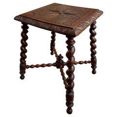 Antique English Carved Oak Barley Twist Bench Stool Kettle Stand Table