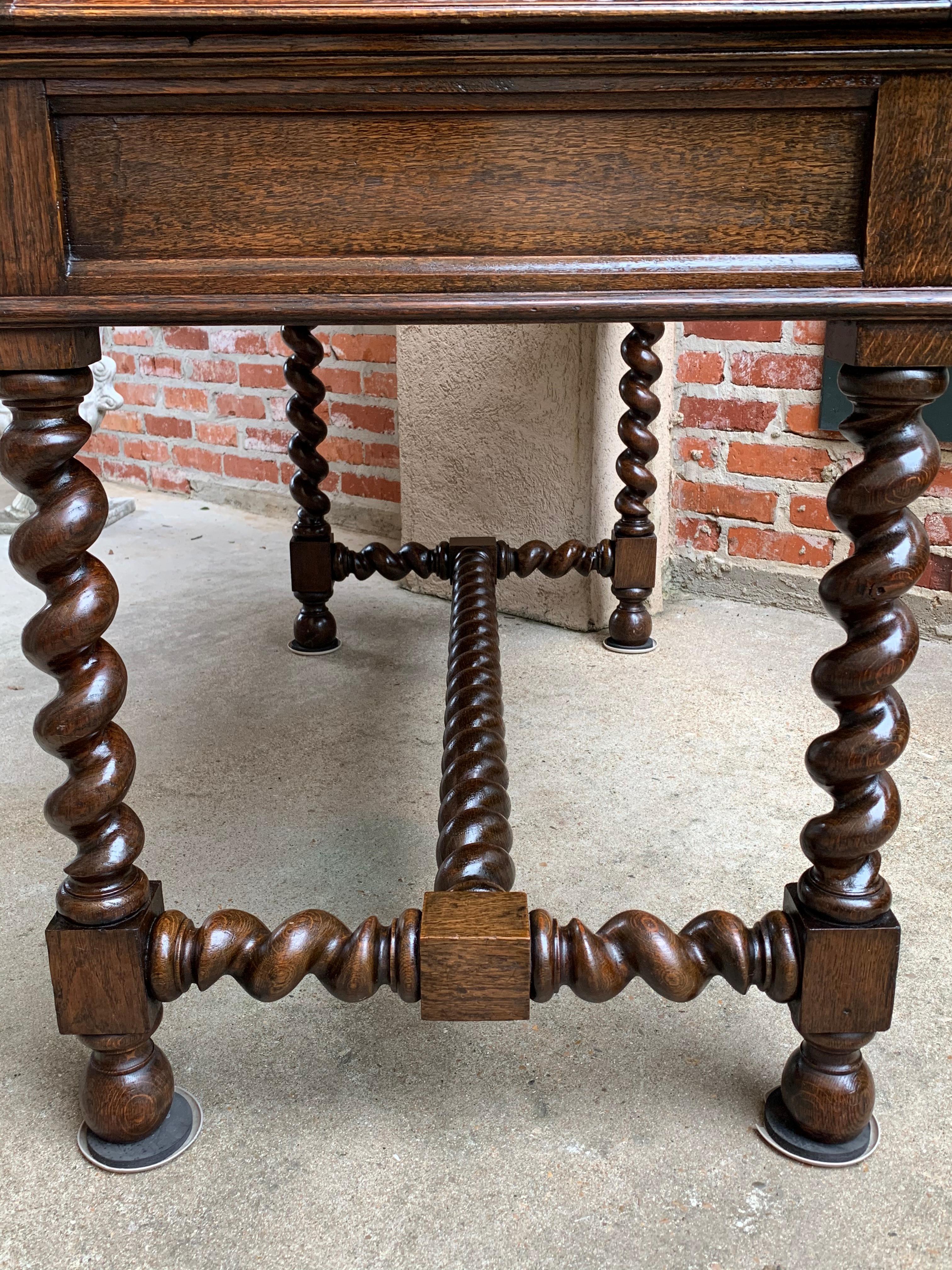 Antique English Carved Oak Barley Twist Library Desk Leather Top Hall Sofa Table 8