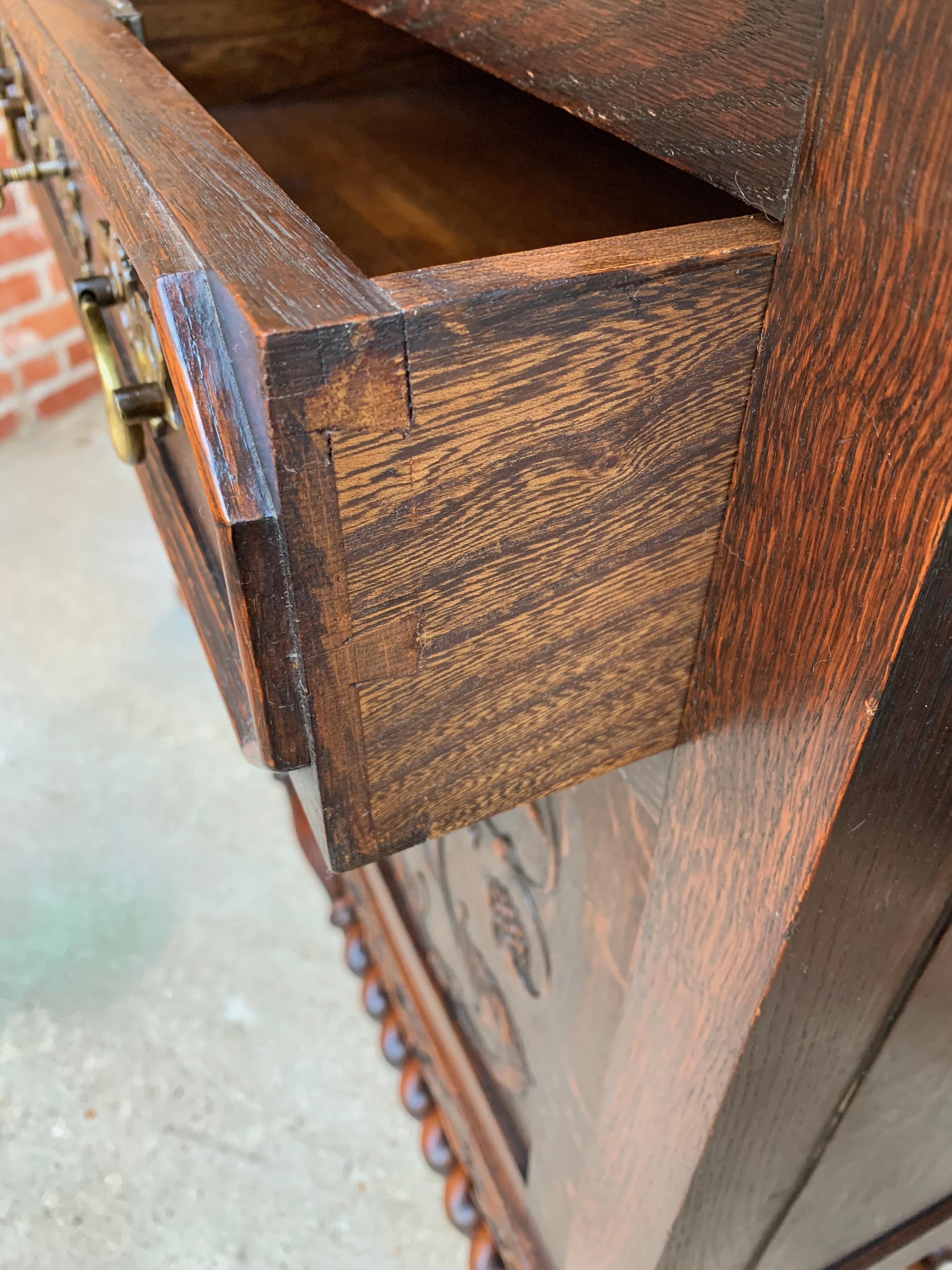 Antique English Carved Oak Barley Twist Sideboard Buffet Cabinet Jacobean Style 10