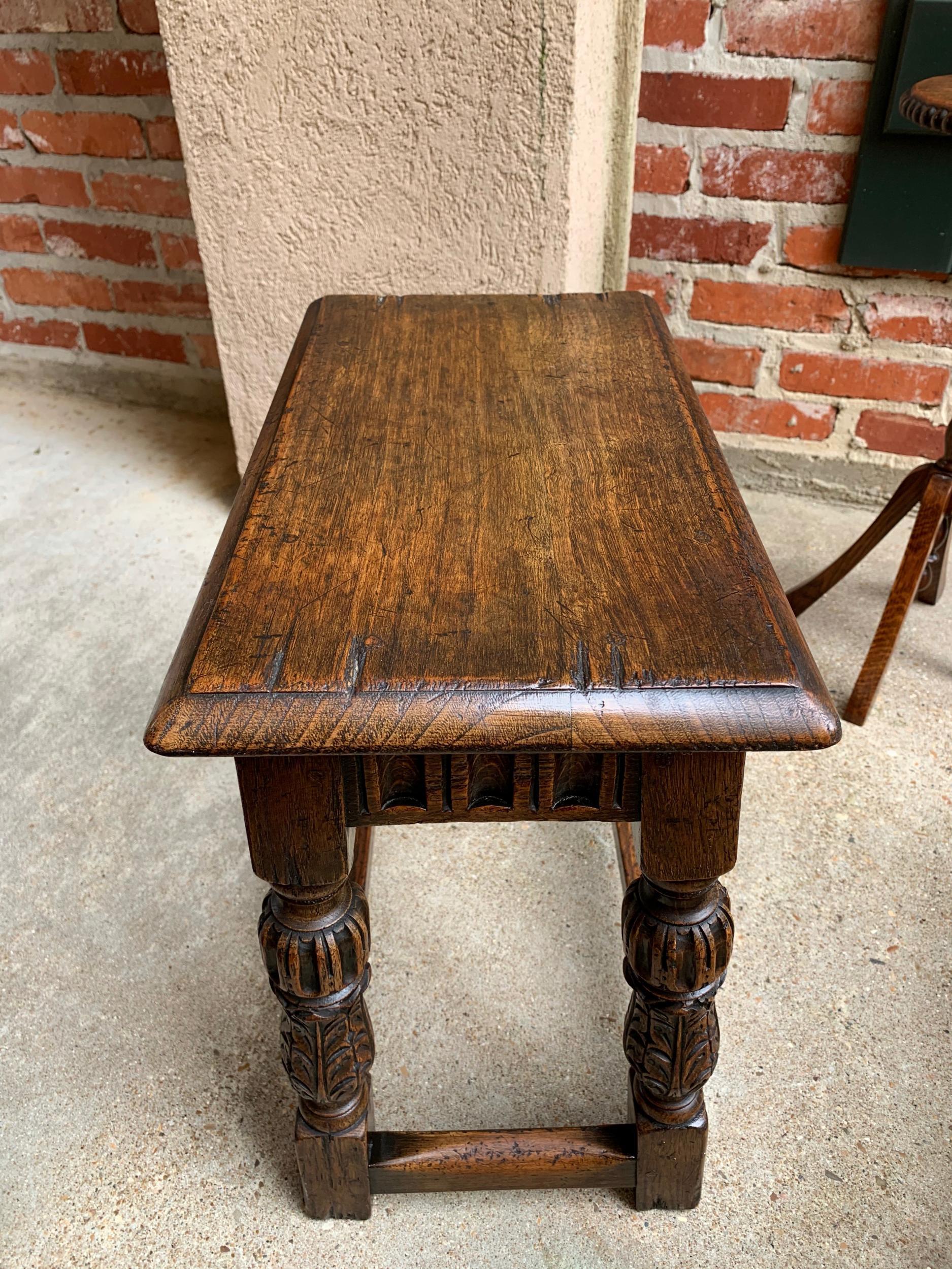 Antique English Carved Oak Bench Stool End Table Jacobean Joint Style 11