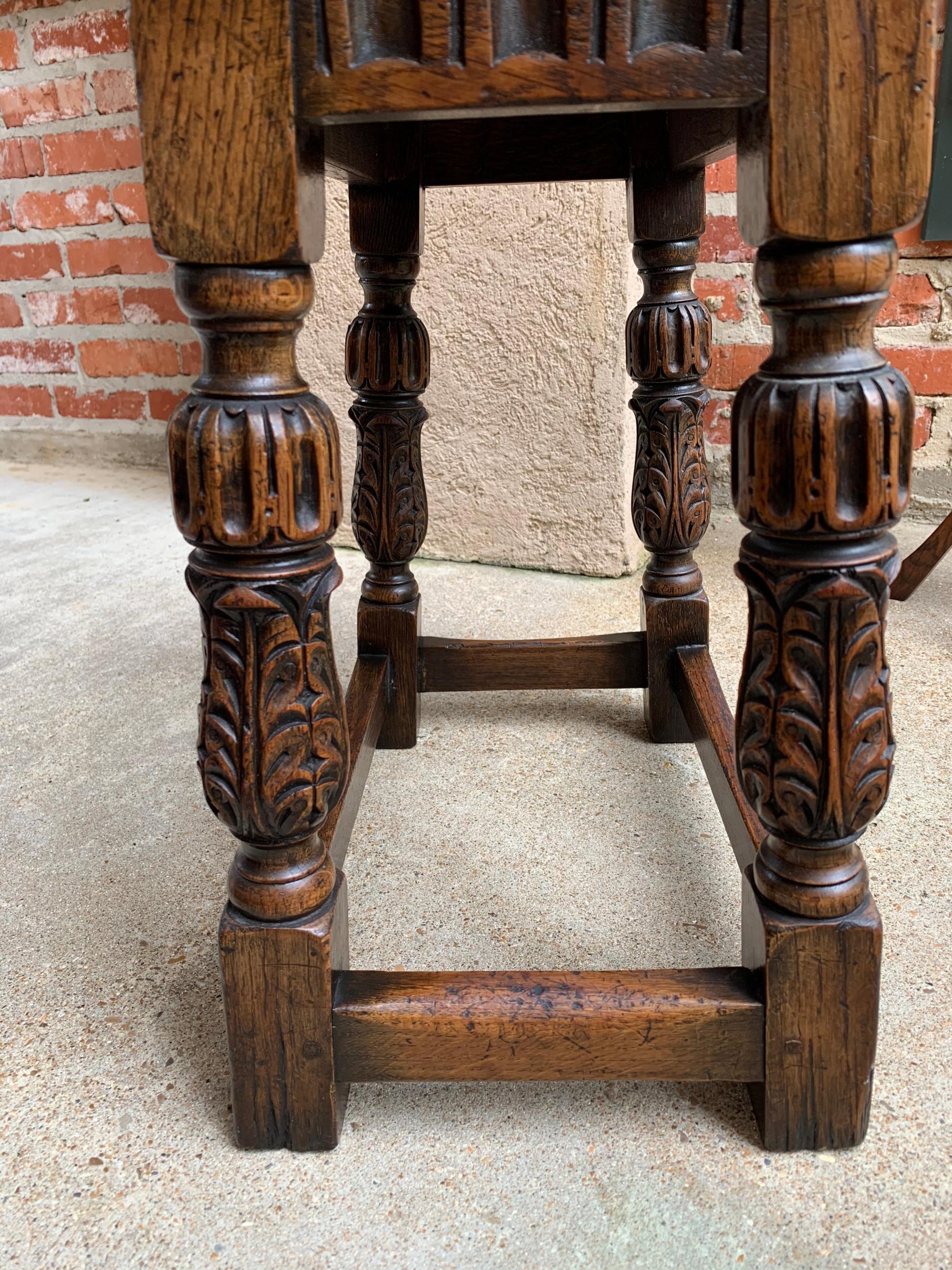 Antique English Carved Oak Bench Stool End Table Jacobean Joint Style 13