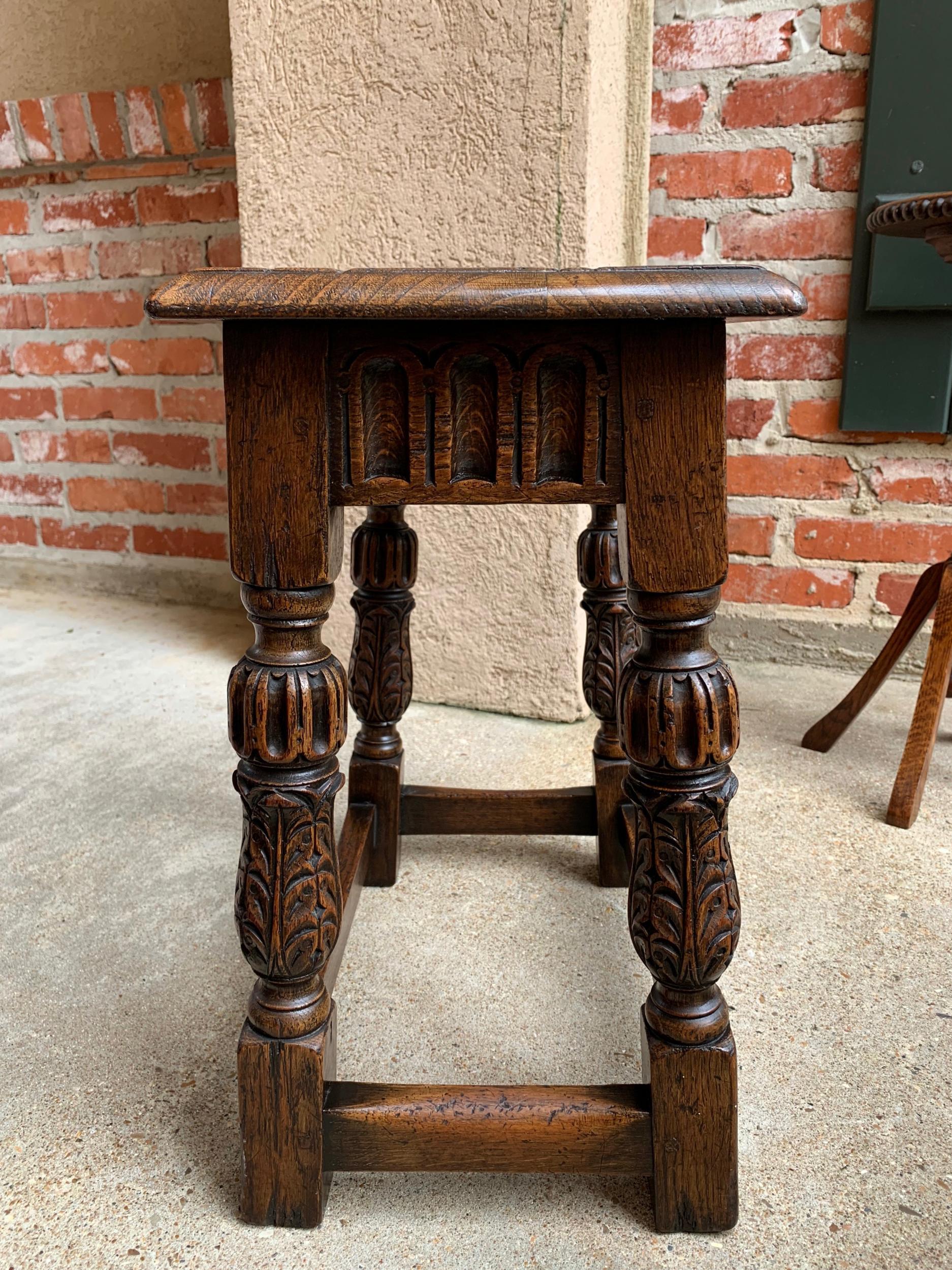 Antique English Carved Oak Bench Stool End Table Jacobean Joint Style 14