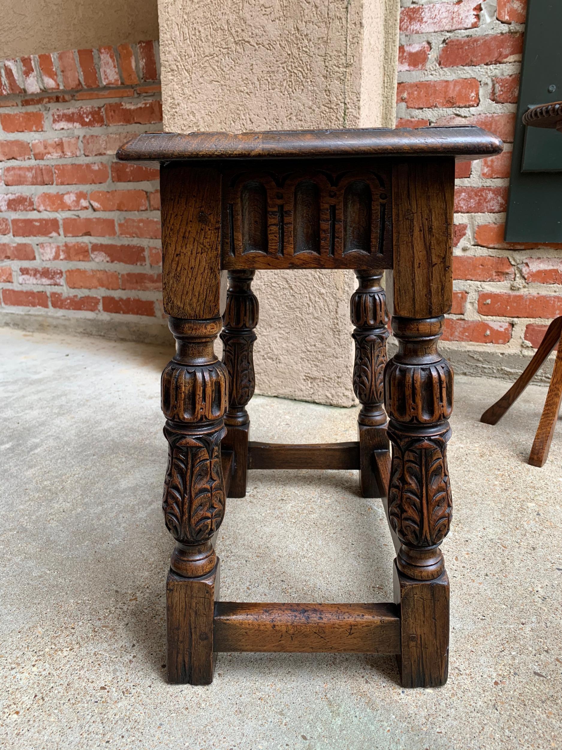Antique English Carved Oak Bench Stool End Table Jacobean Joint Style 15