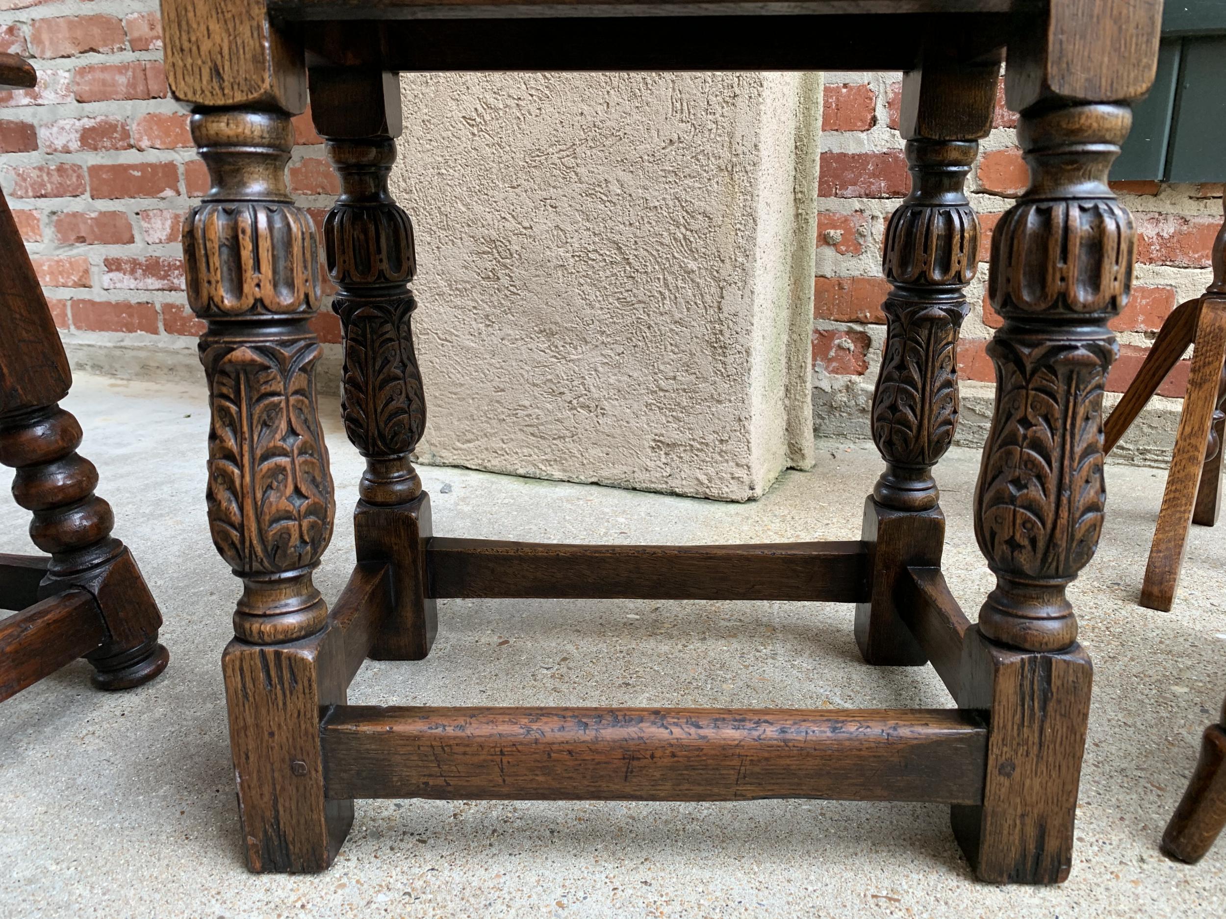 Antique English Carved Oak Bench Stool End Table Jacobean Joint Style 1