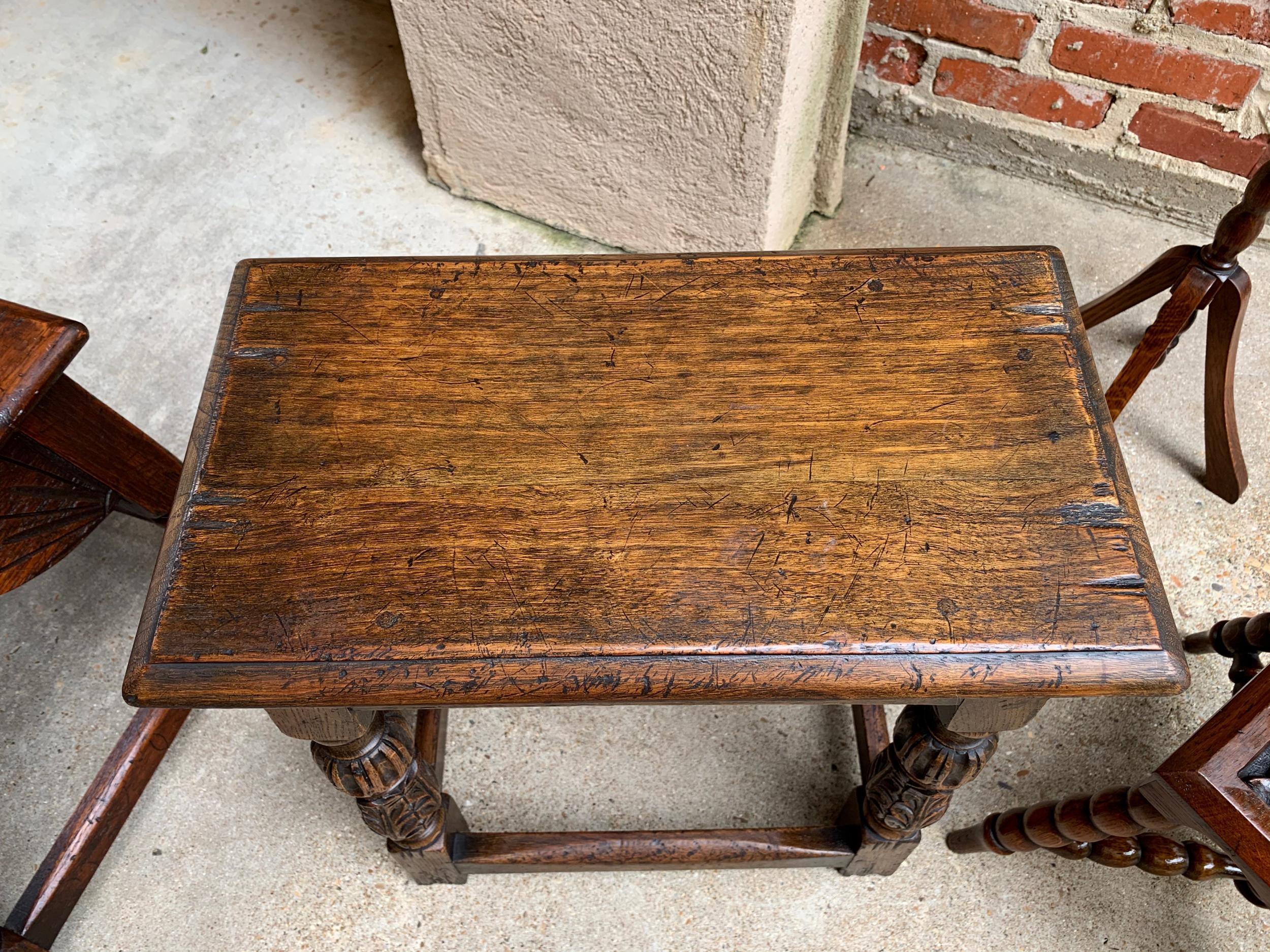 Antique English Carved Oak Bench Stool End Table Jacobean Joint Style 3