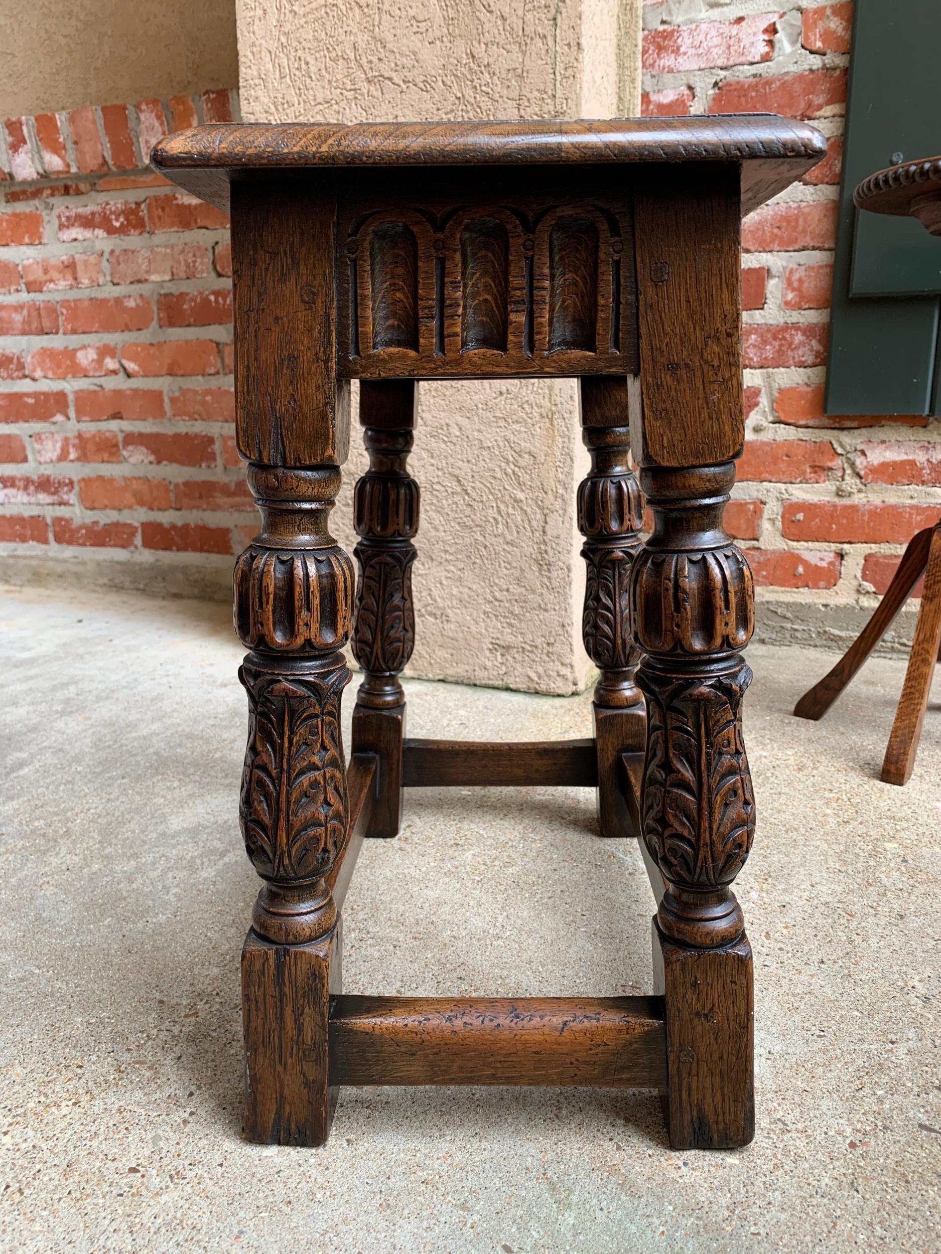 Antique English Carved Oak Bench Stool End Table Jacobean Joint Style 4