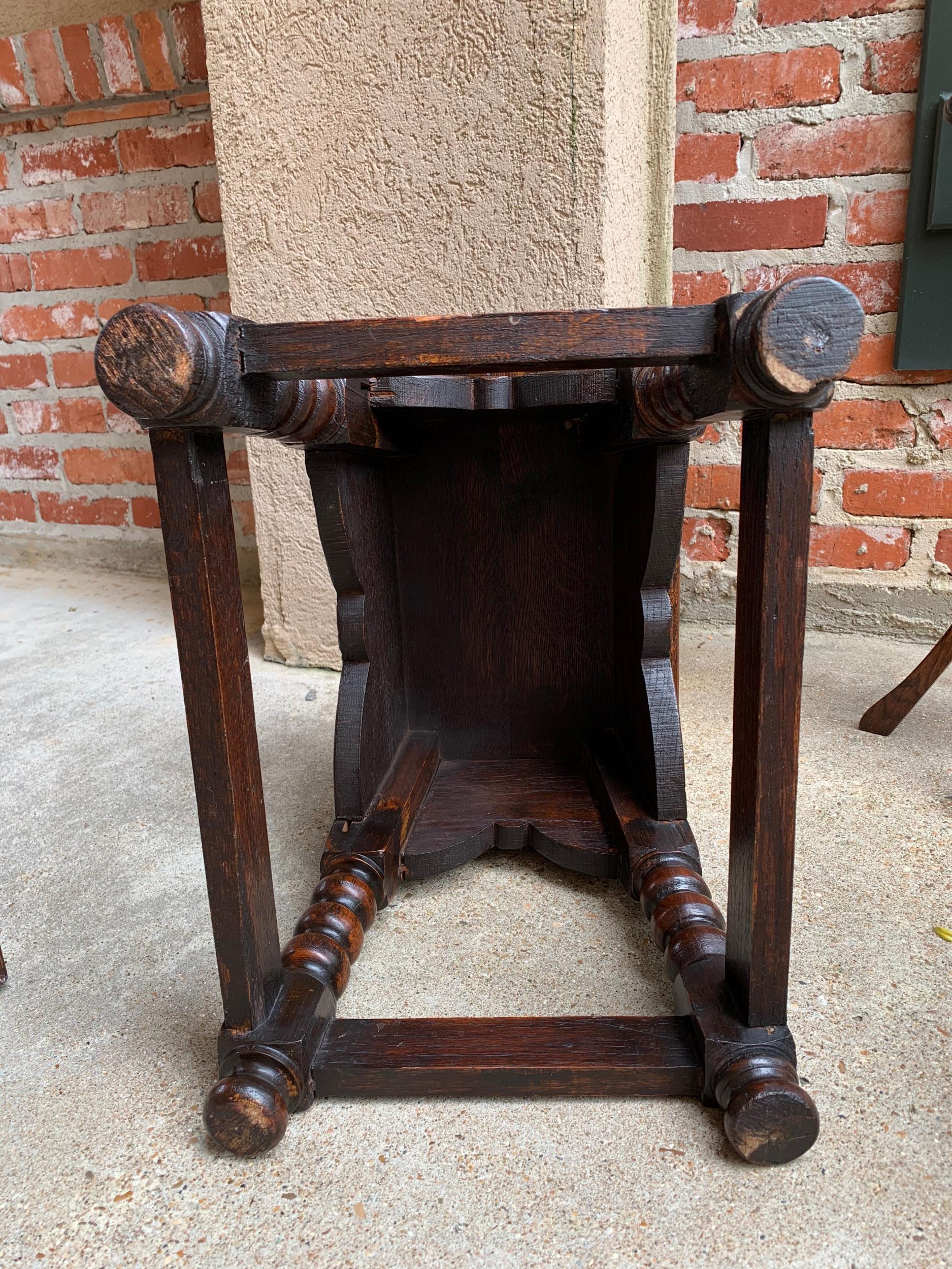 Antique English Carved Oak Bench Stool End Table Jacobean Joint Style Stand 6