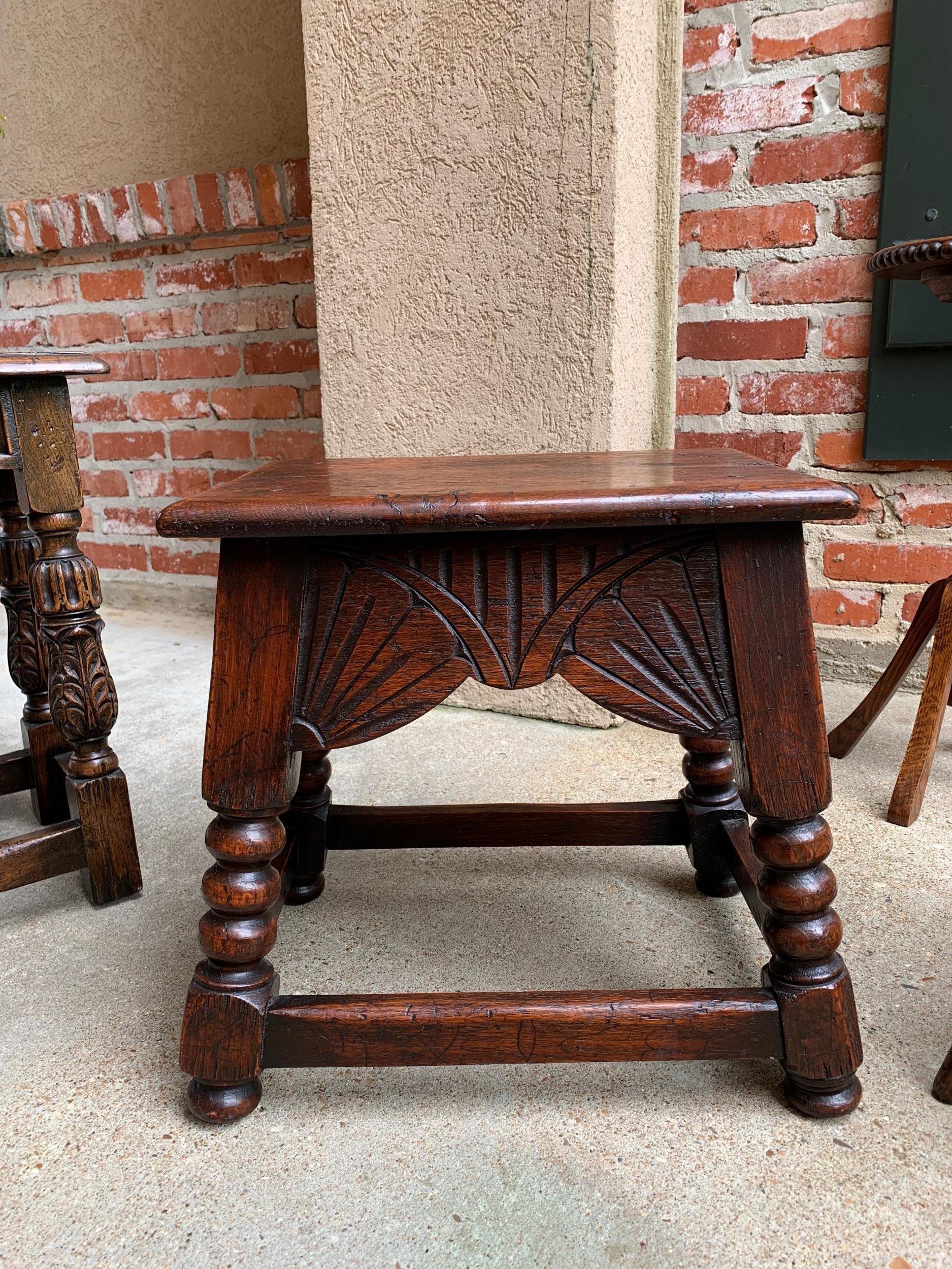 Antique English Carved Oak Bench Stool End Table Jacobean Joint Style Stand 9