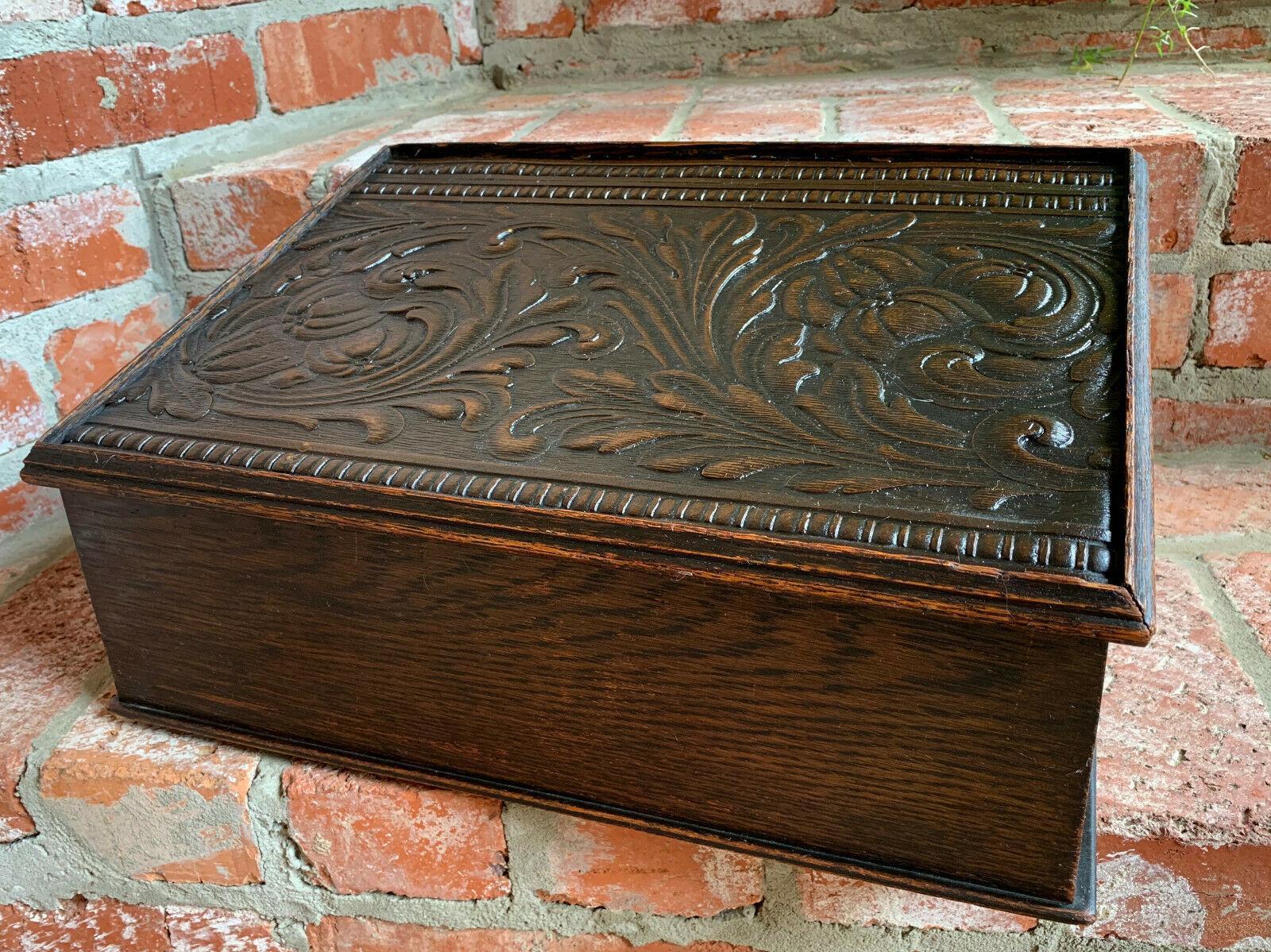 Antique English Carved Oak Bible Box Writing Slope Desk Book Slant Top Lectern 4