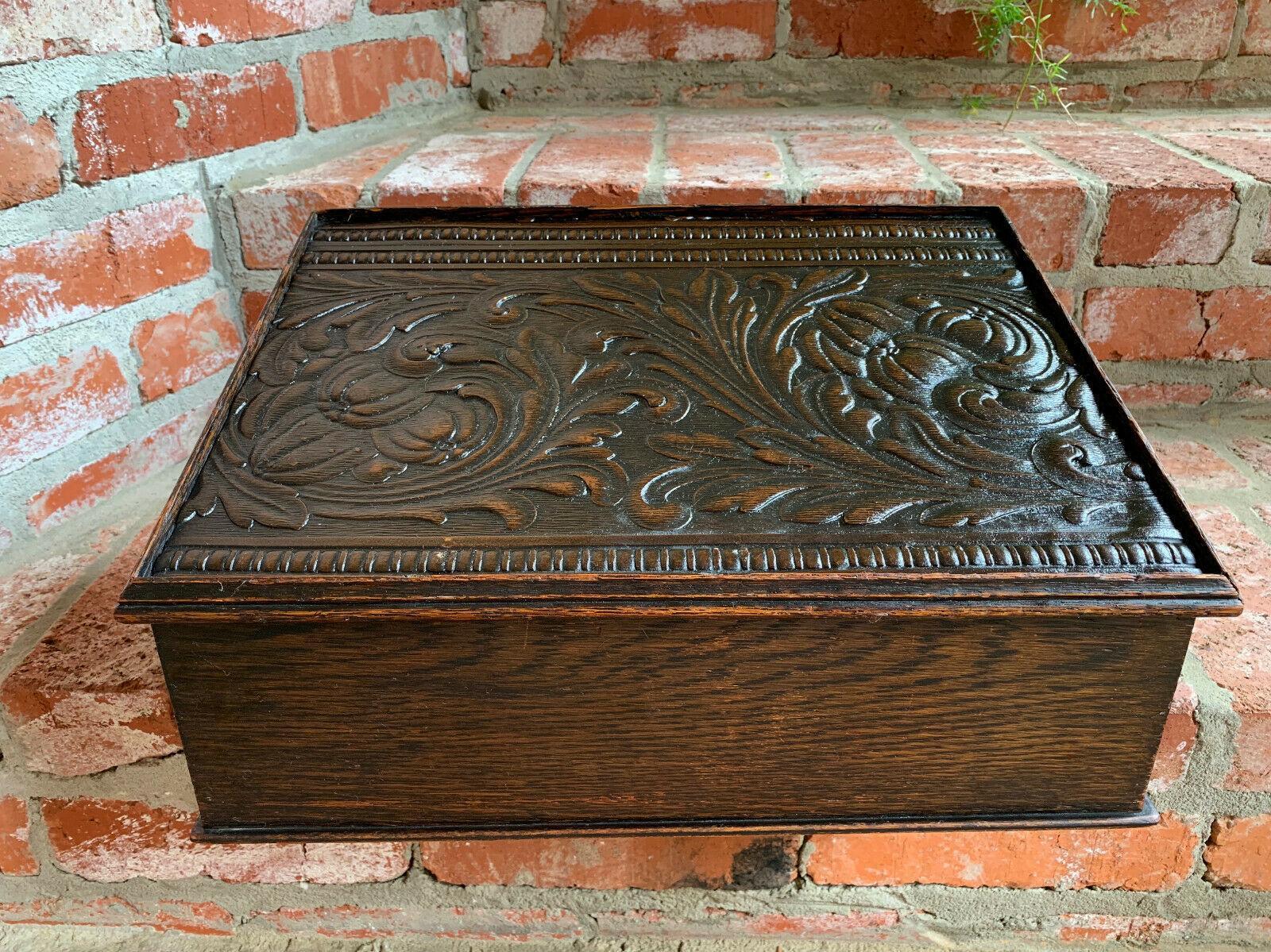 Antique English Carved Oak Bible Box Writing Slope Desk Book Slant Top Lectern 5