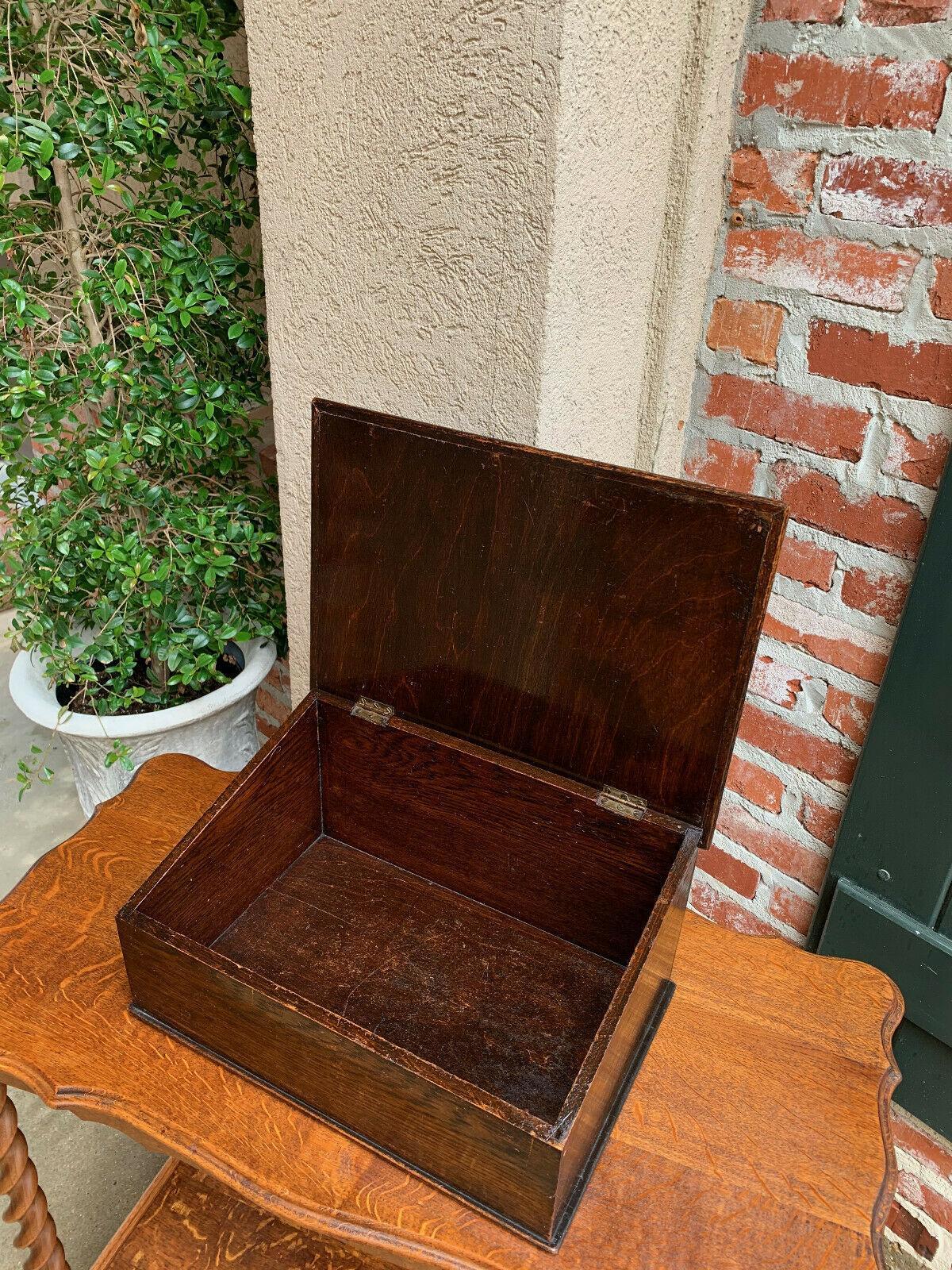 British Antique English Carved Oak Bible Box Writing Slope Desk Book Slant Top Lectern