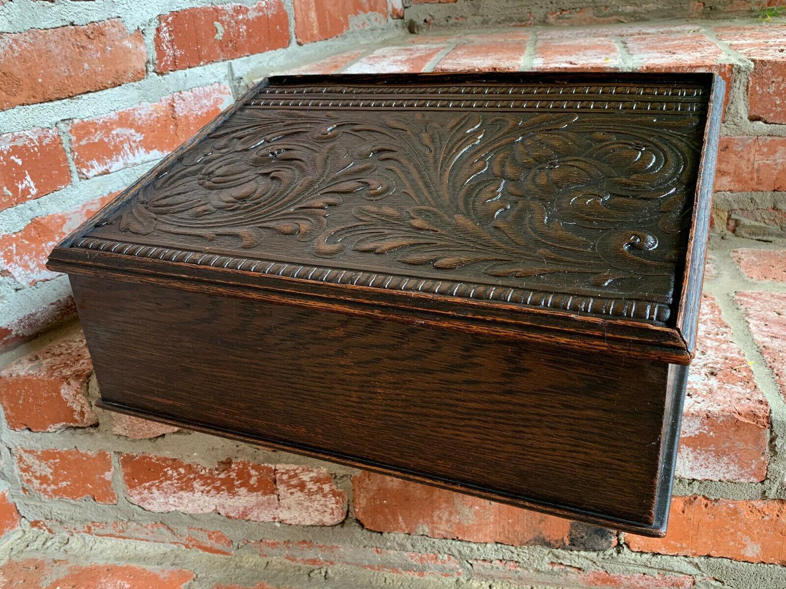 Antique English Carved Oak Bible Box Writing Slope Desk Book Slant Top Lectern 3