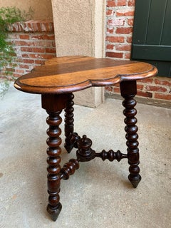 Antique English Carved Oak Bobbin Cricket End Side Table Tripod Guéridon Style