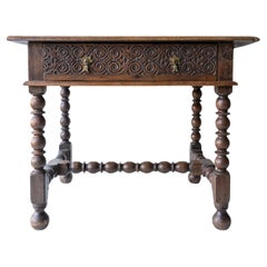 Vintage English Carved Oak Bobbin Turned Side Table, 18th Century