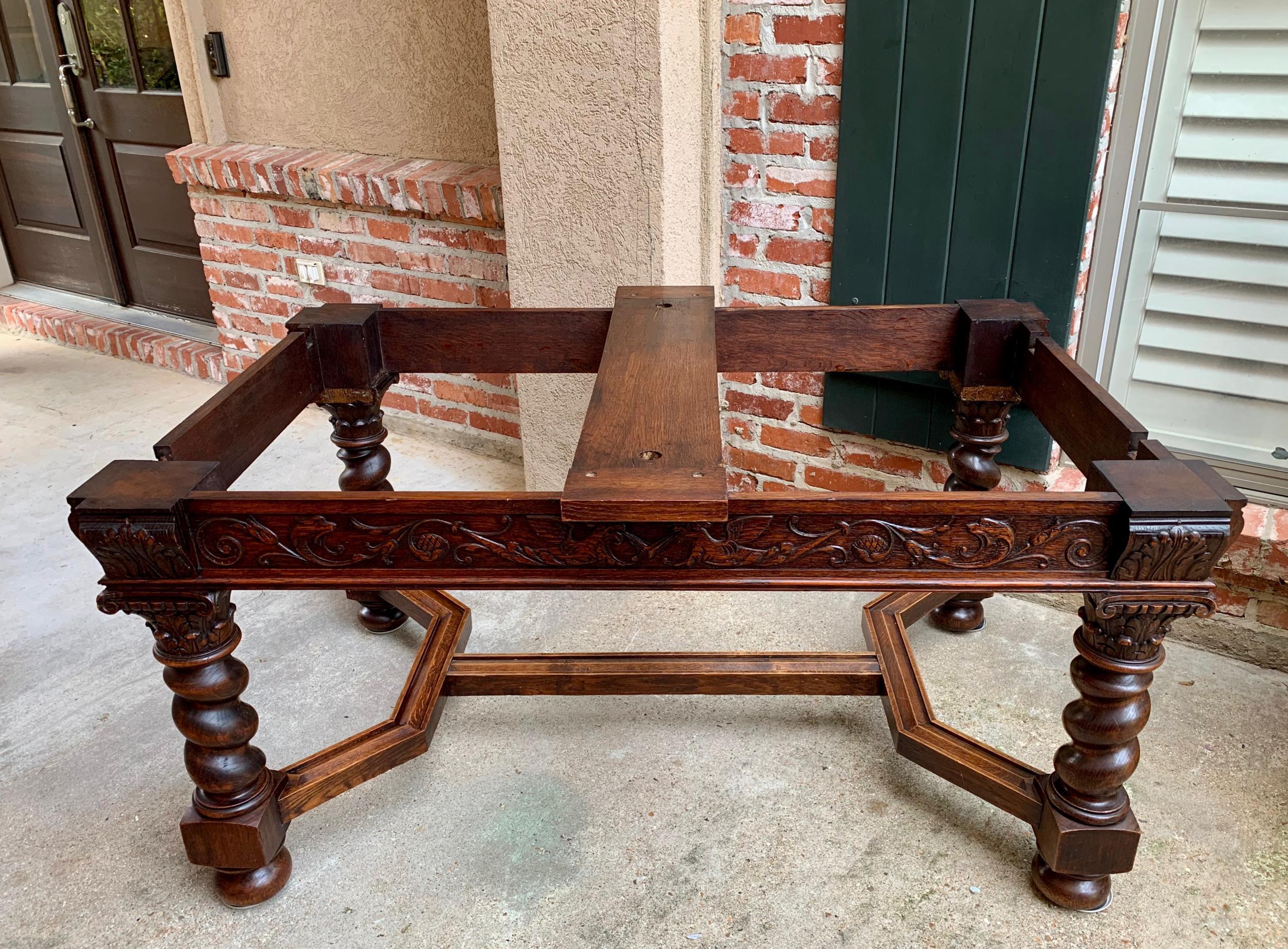 Antique English Carved Oak Dining Table Draw Leaf Barley Twist Renaissance 9 ft. 3