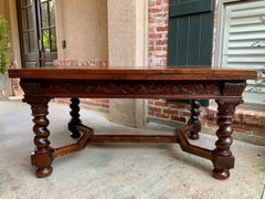 Antique English Carved Oak Dining Table Draw Leaf Barley Twist Renaissance 9 ft.