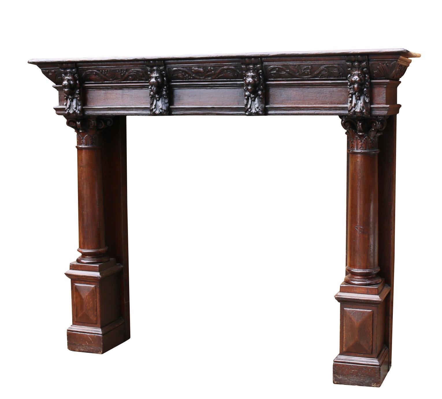 Antique English Carved Oak Fire Mantel In Good Condition In Wormelow, Herefordshire