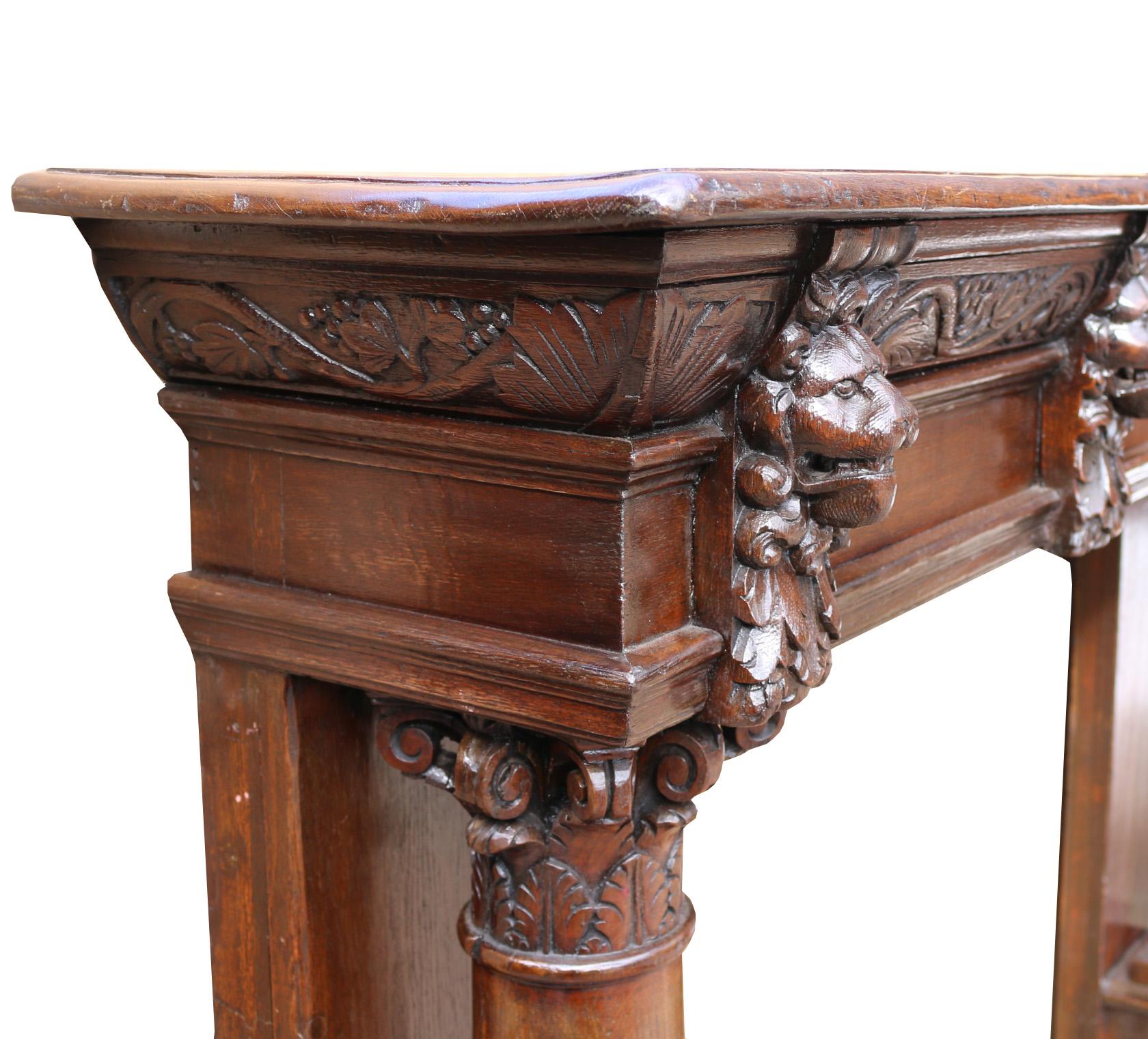 19th Century Antique English Carved Oak Fire Mantel