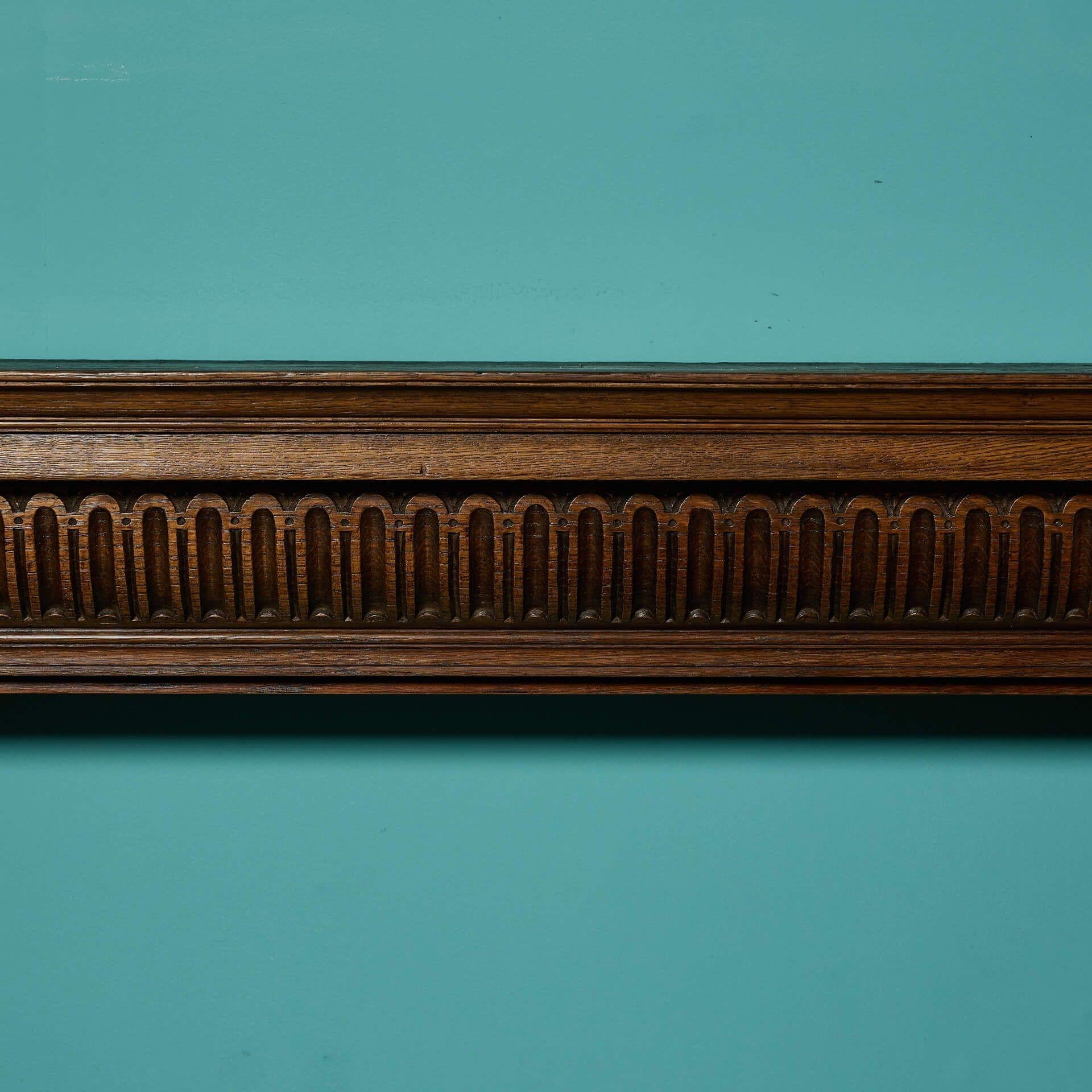 Antique English Carved Oak Fire Mantel In Fair Condition For Sale In Wormelow, Herefordshire