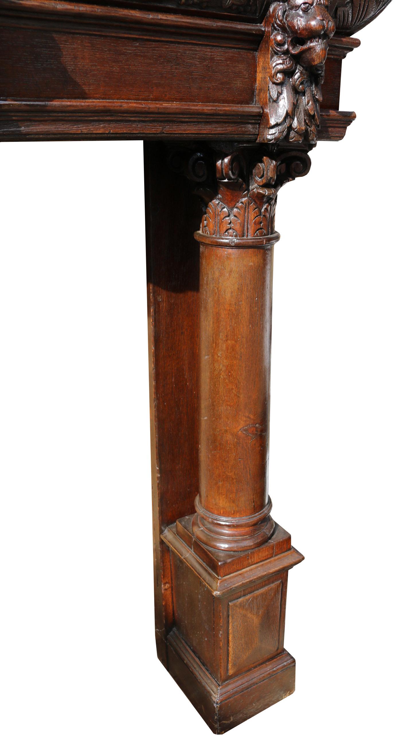 Antique English Carved Oak Fire Mantel 3