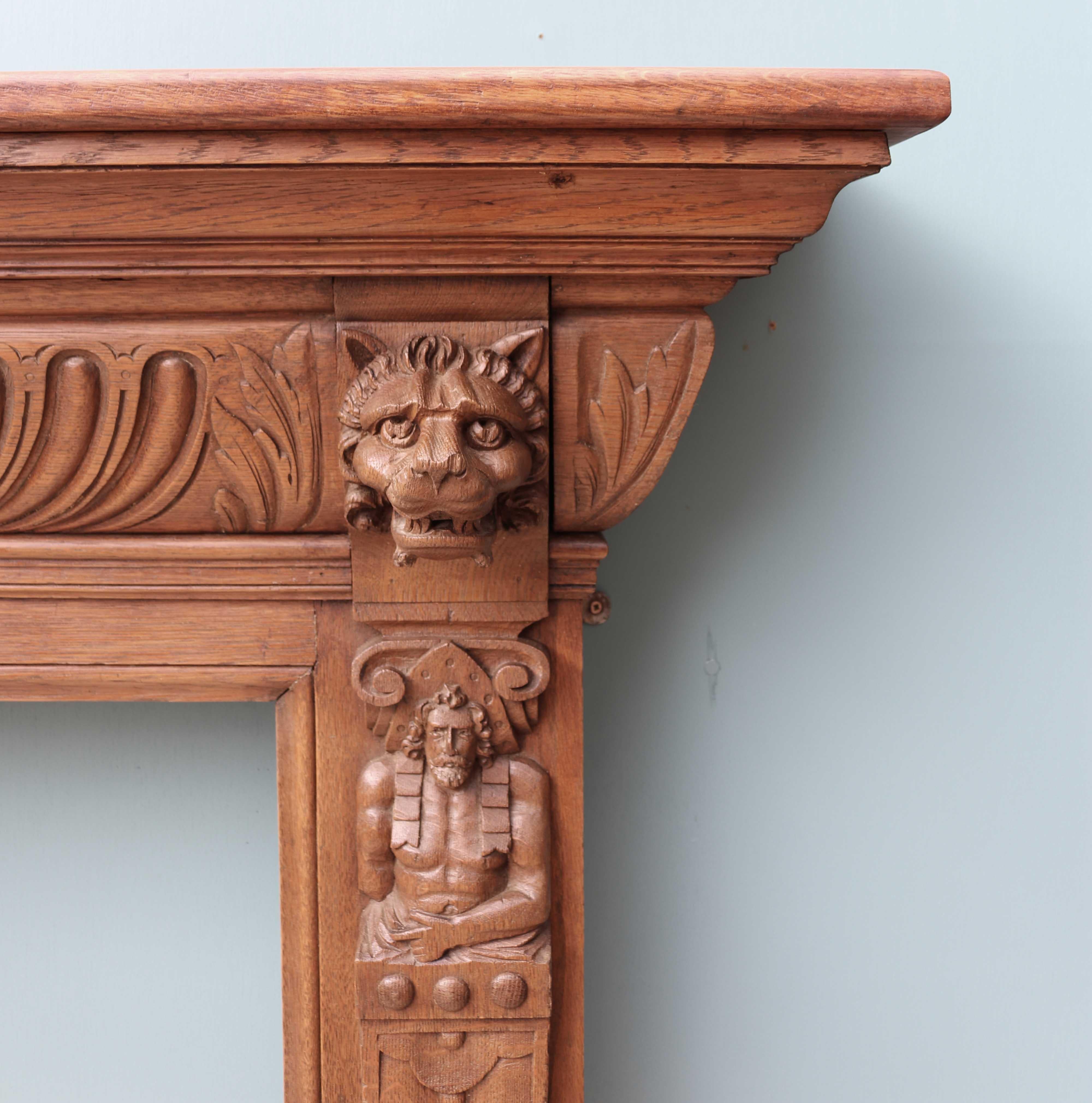 Antique English Carved Oak Fire Surround In Fair Condition In Wormelow, Herefordshire